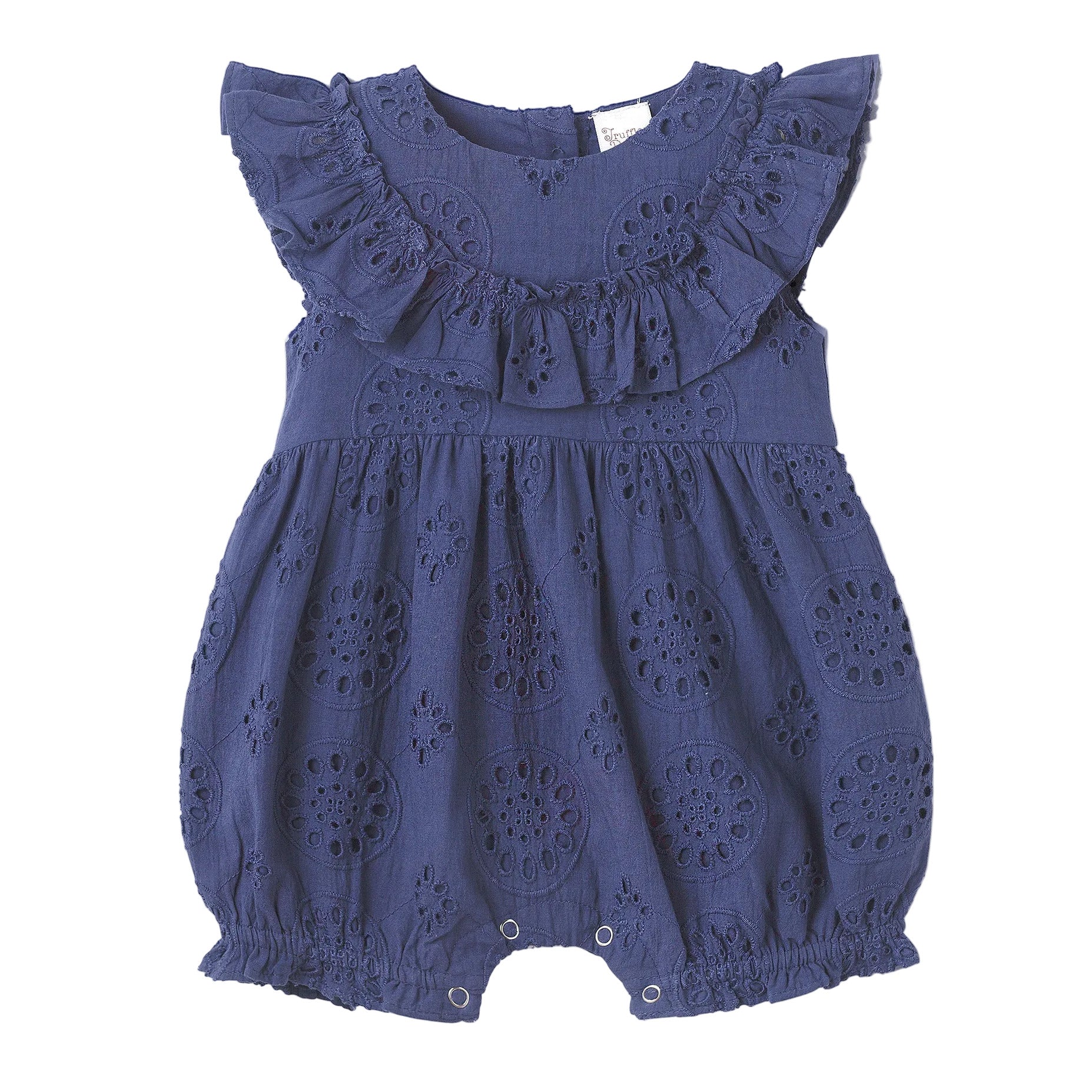 Baby Eyelet Romper Blue Cotton Ruffle One-Piece for Girls