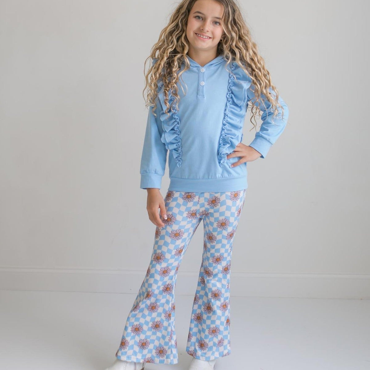 Evie Blue Check Pant Hooded Set