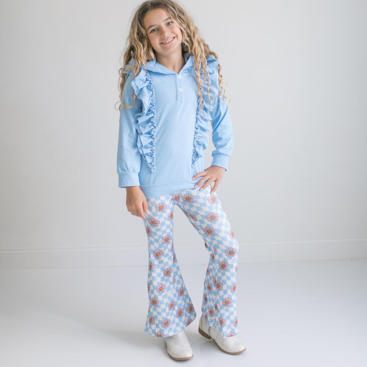 Evie Blue Check Pant Hooded Set