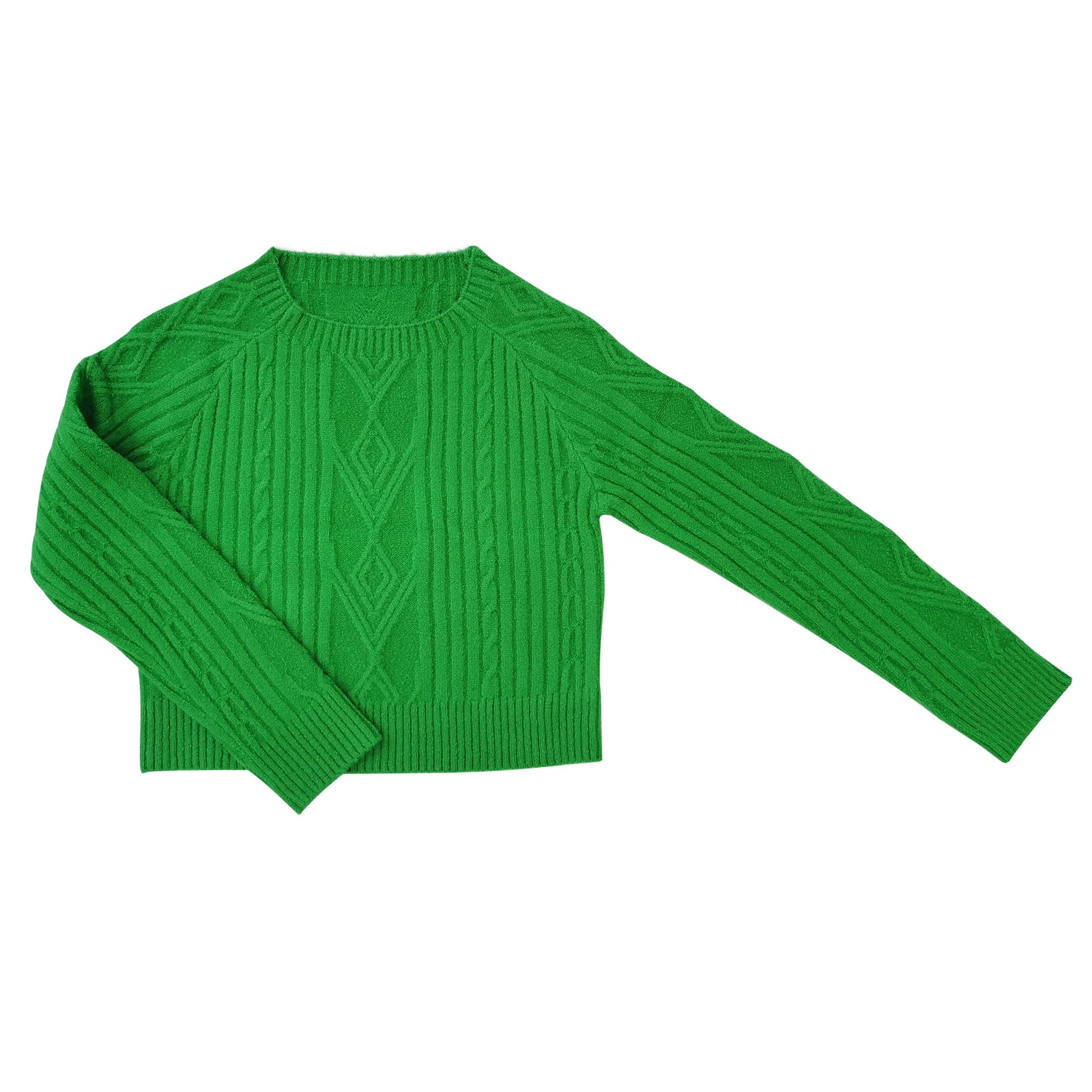 AA Green Braid-Knitted Sweater