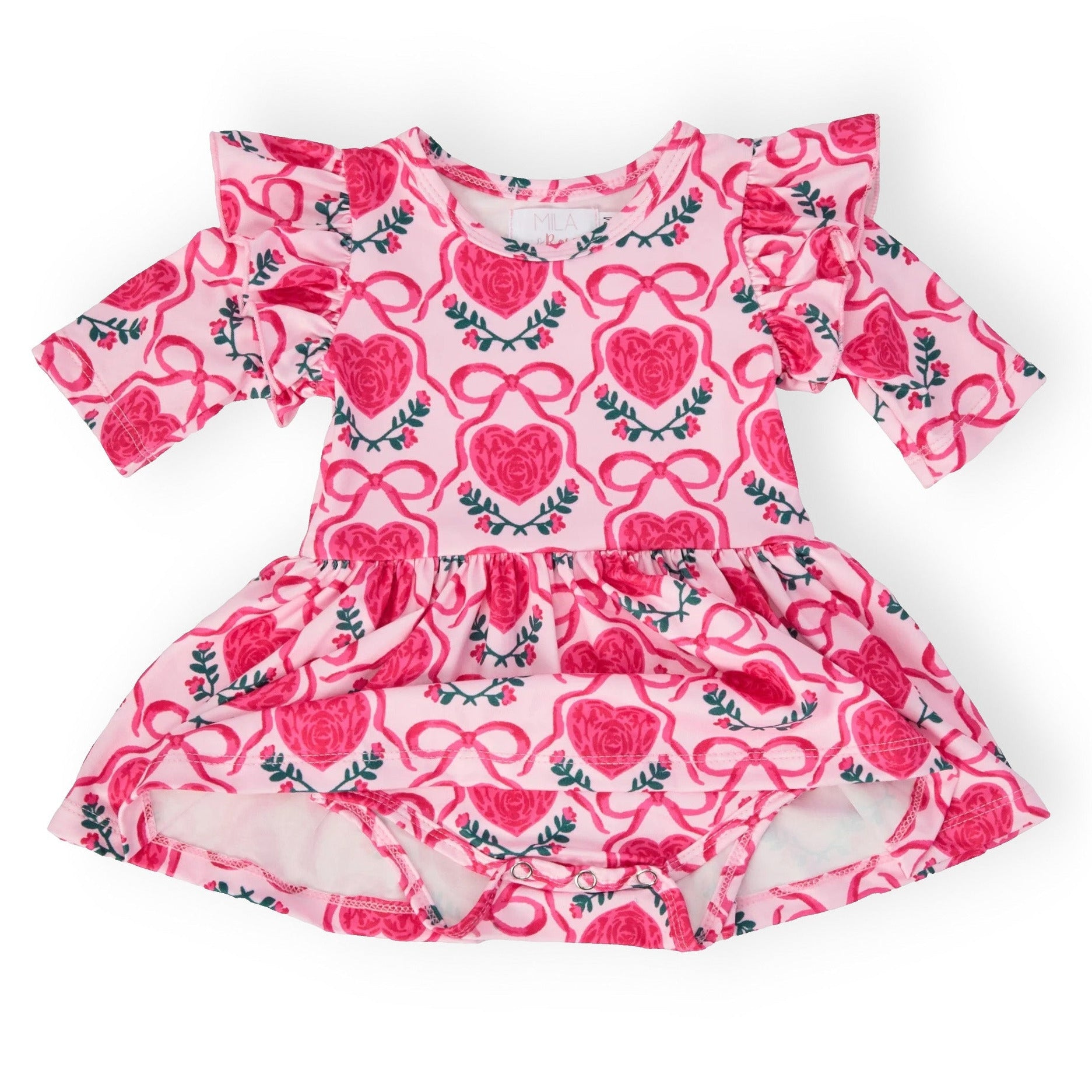 Fluttering Hearts 3/4 Sleeve Flutter Twirl Bodysuit