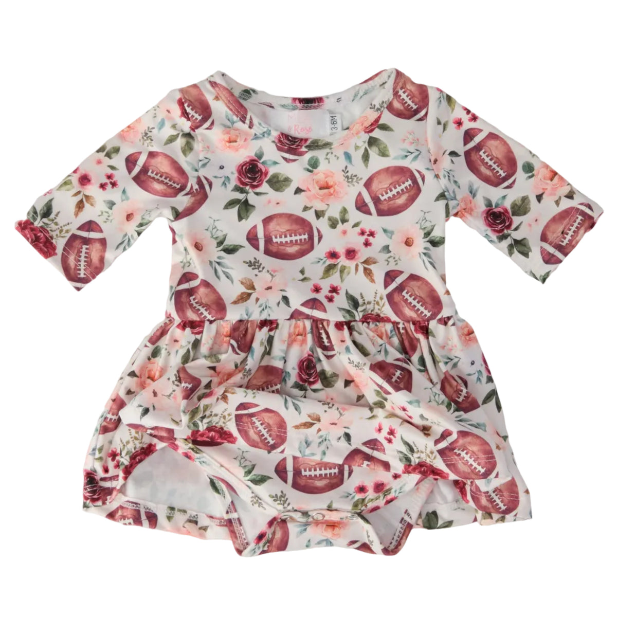 Footballs & Flowers 3/4 Sleeve Twirl Bodysuit