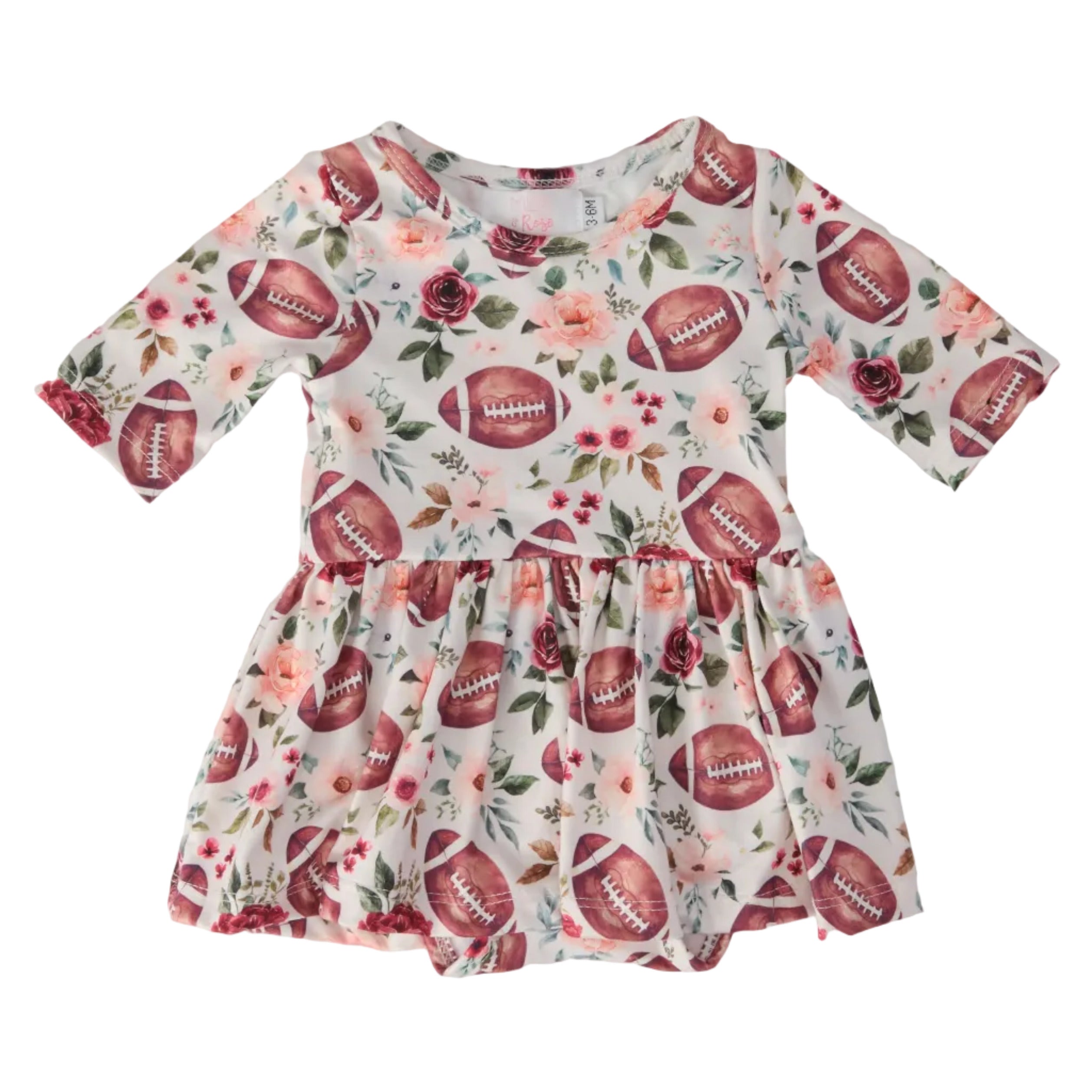 Footballs & Flowers 3/4 Sleeve Twirl Bodysuit