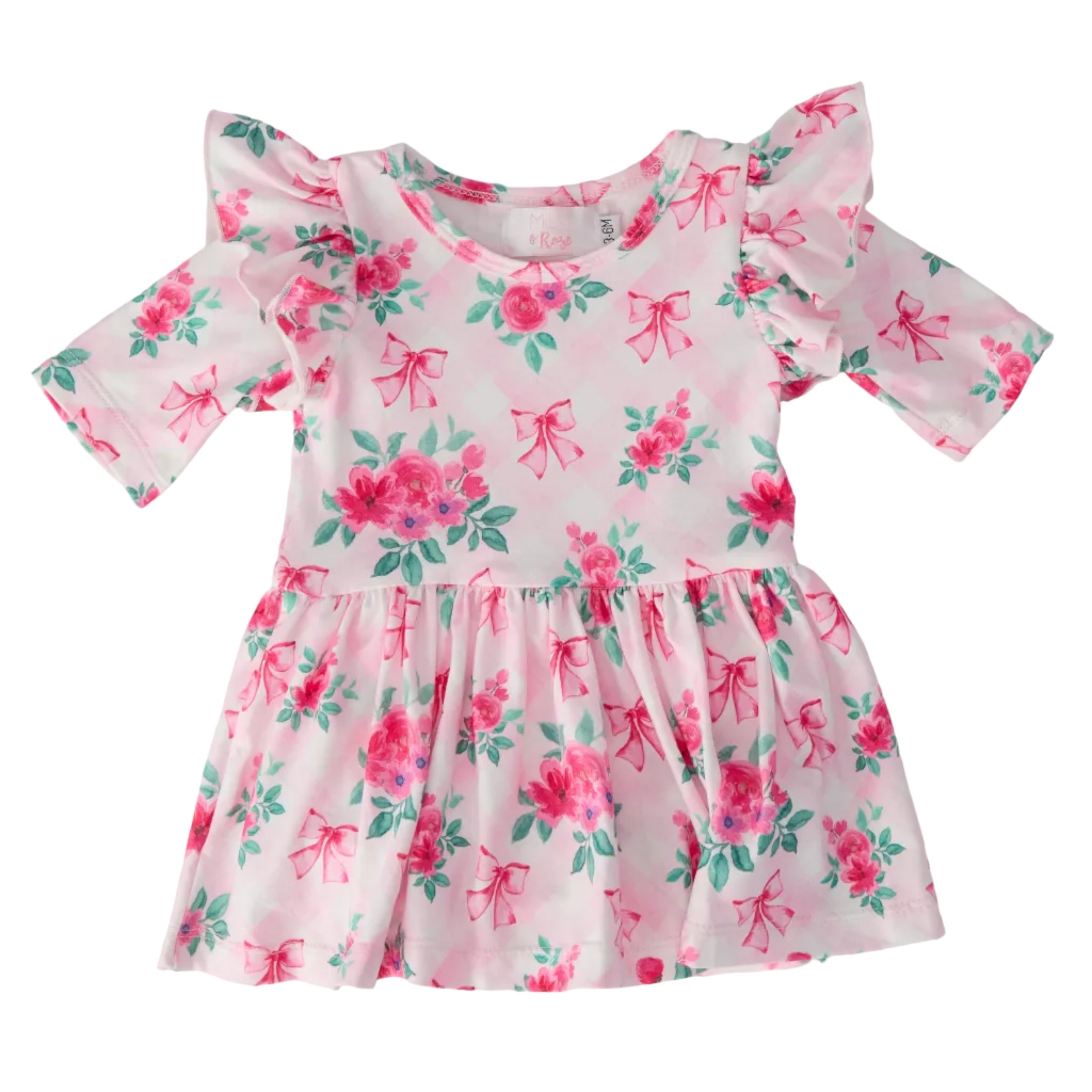 Gingham Bows 3/4 Sleeve Flutter Twirl Bodysuit