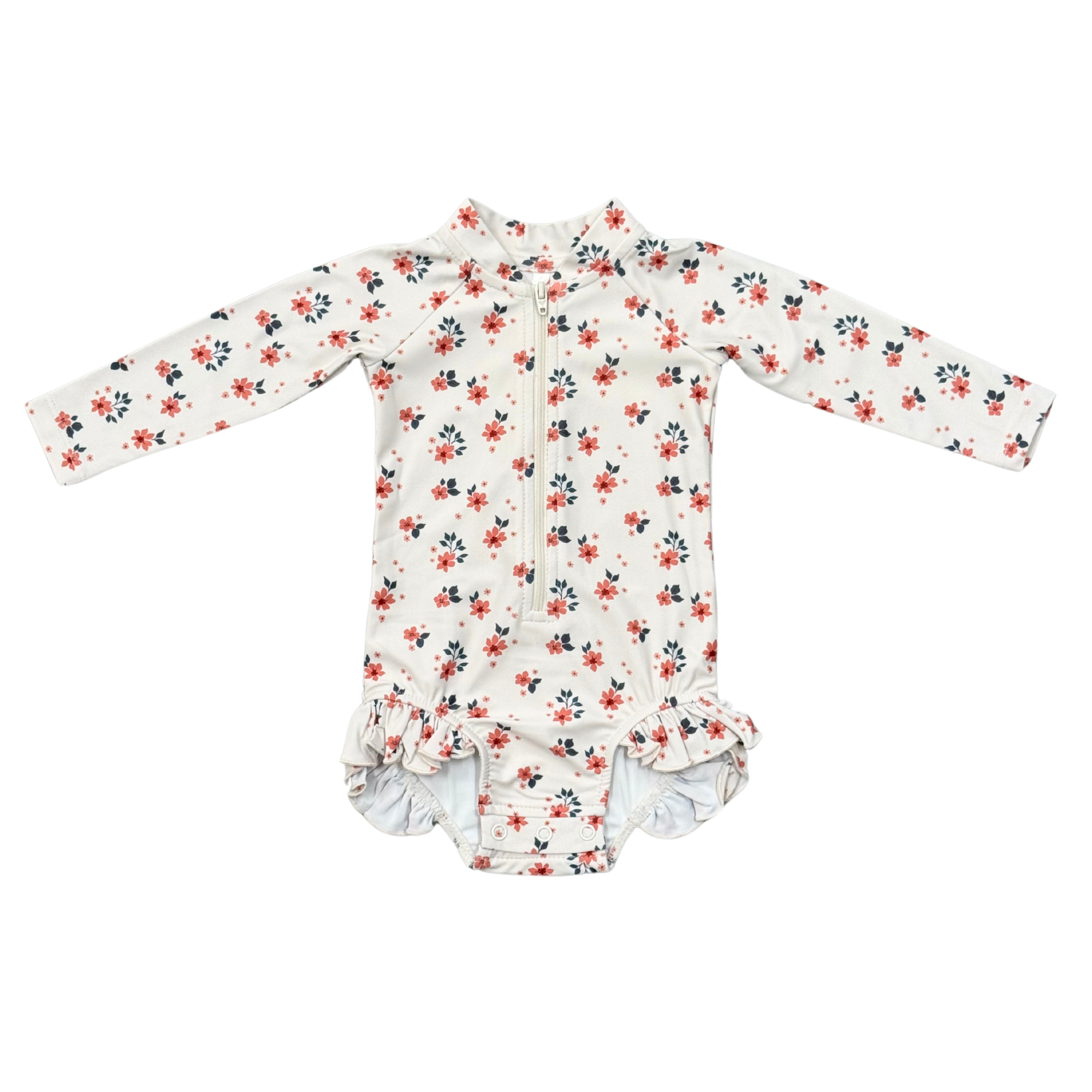 Girl's One-Piece Ruffle Rash Guard Swimsuit