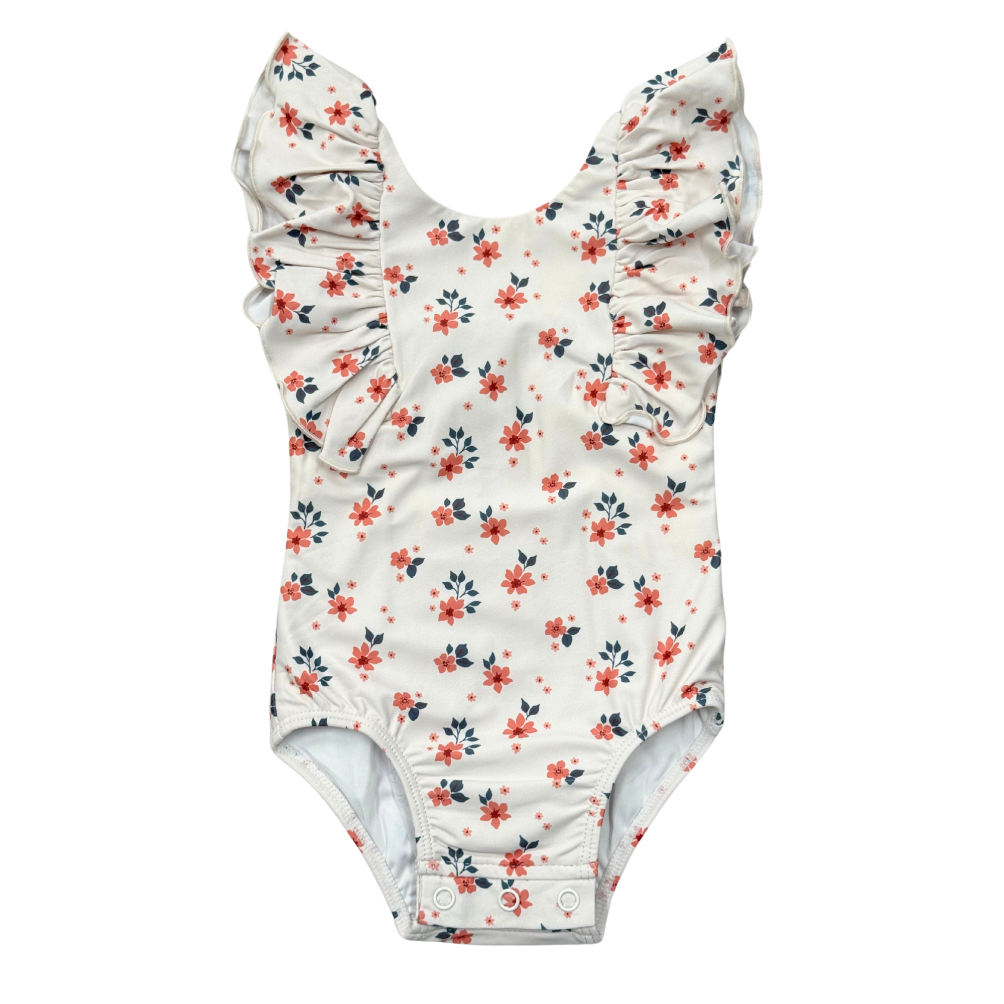 Girl's Ruffle Sleeve Cross Back Swimsuit