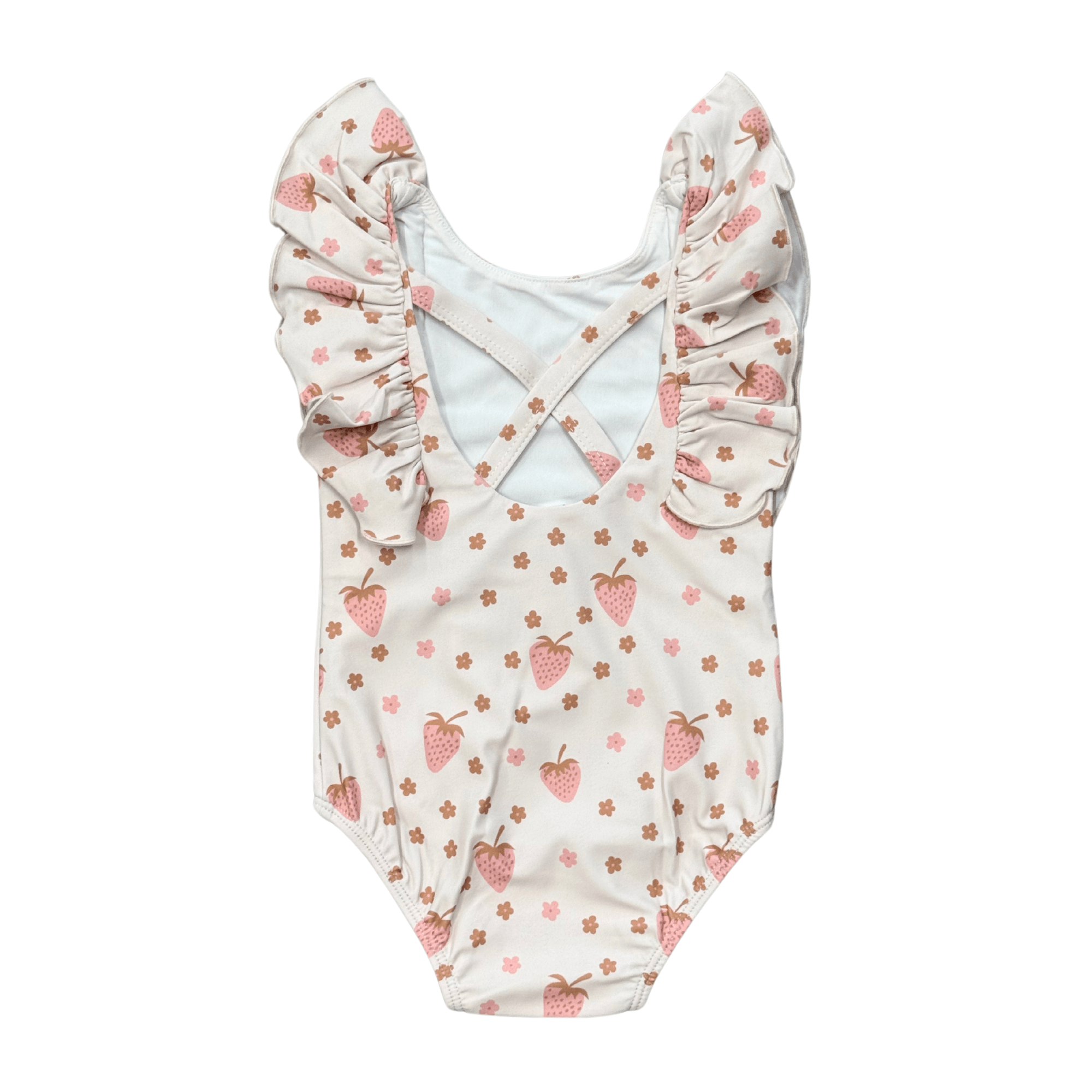 Girl's Ruffle Sleeve Cross Back Swimsuit