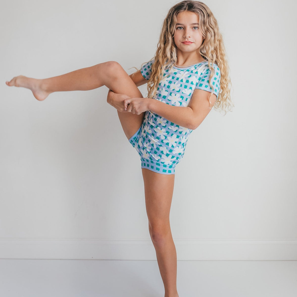 Green Blue Check Shortie Leotard