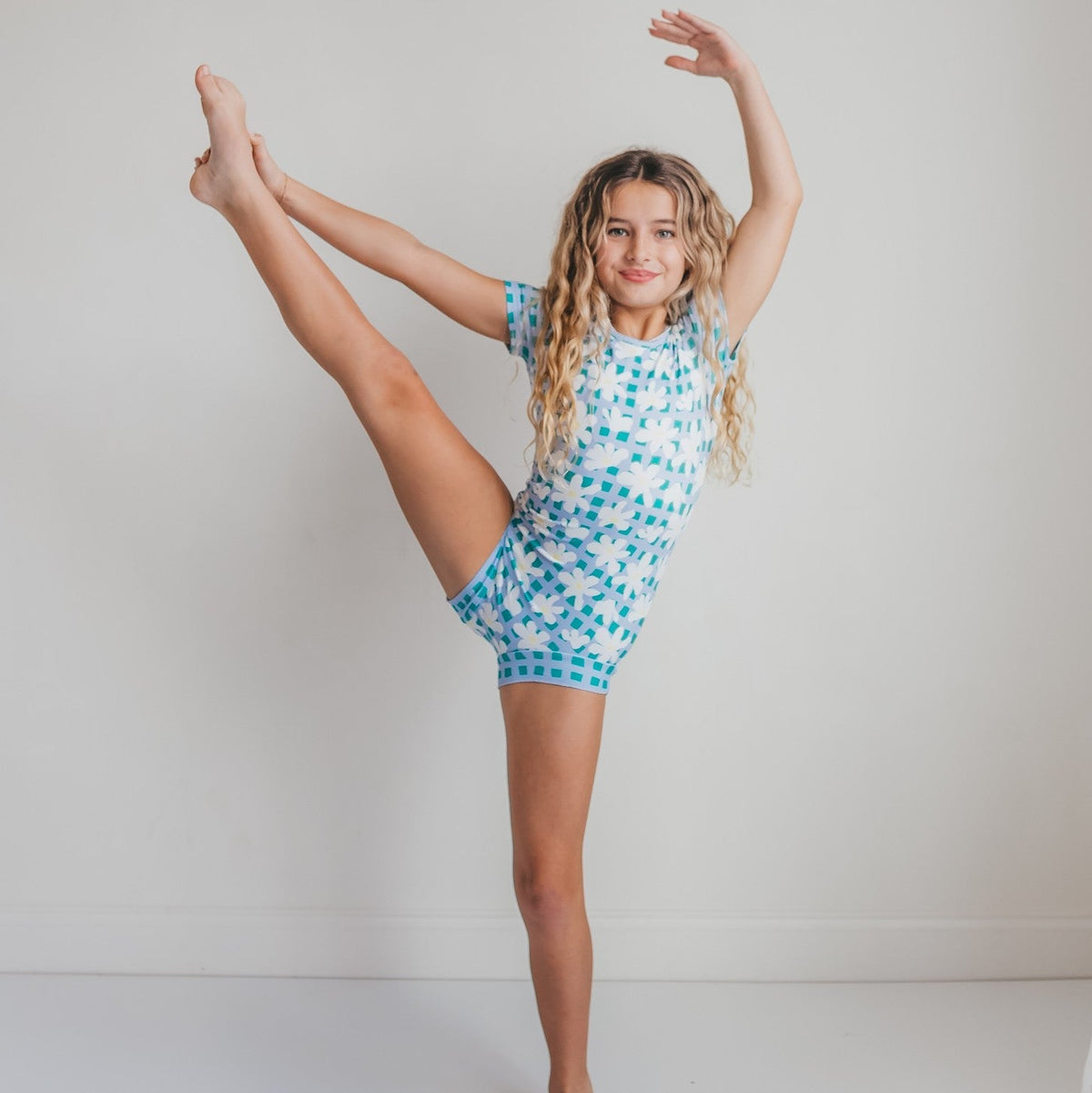 Green Blue Check Shortie Leotard