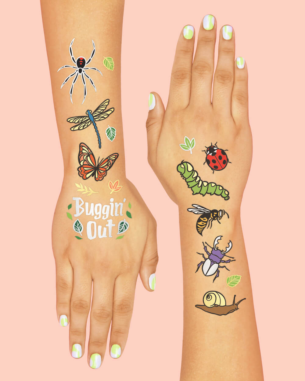 Buggin' Out Tats - 48 foil temporary tattoos