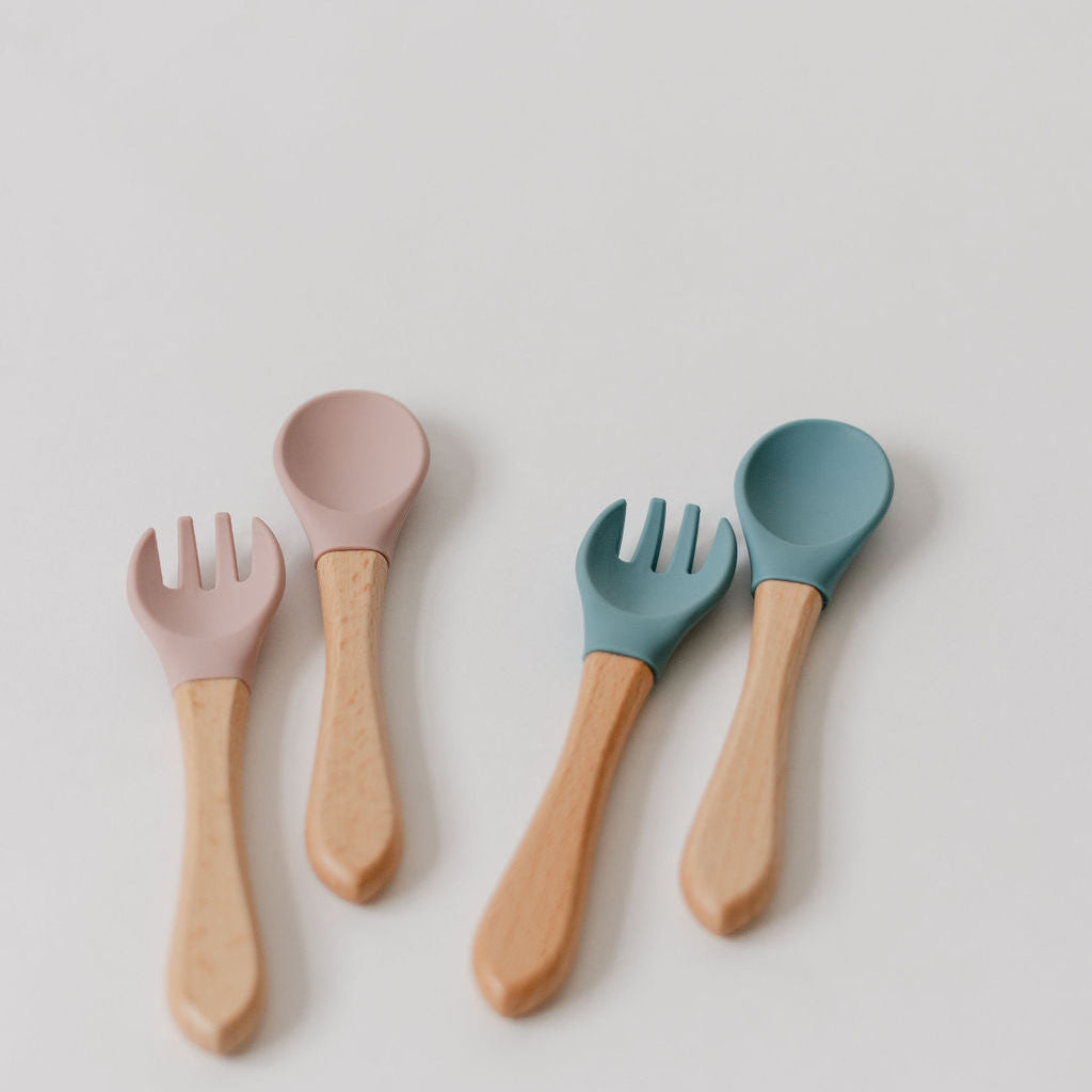 Silicone and Wooden Spoon & Fork Set