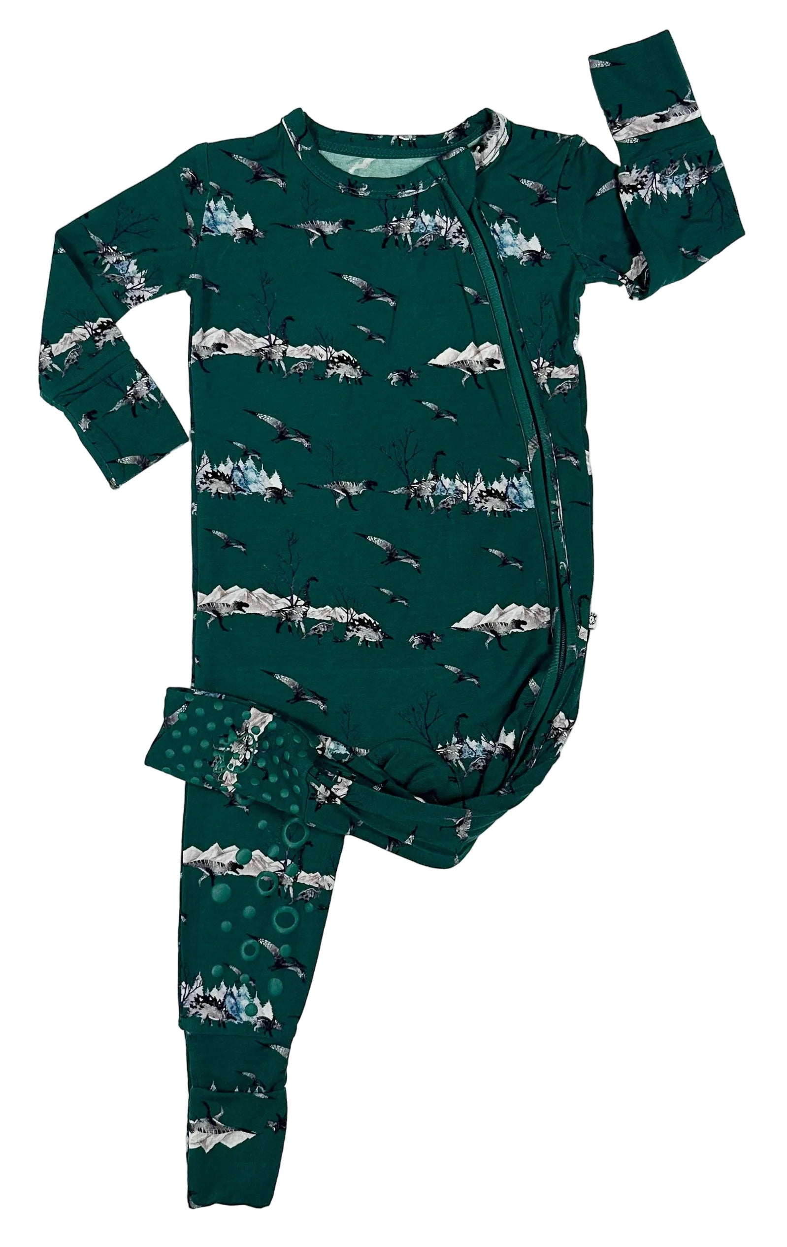 Knee-Grip Green Dinos Convertible Footie