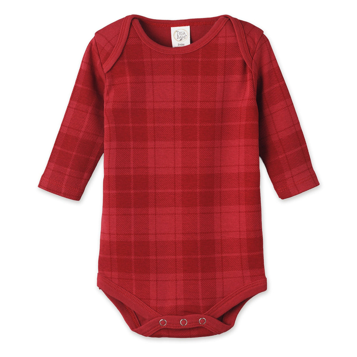 Red Plaid Baby Bodysuit In Soft Cotton Rib - Holiday One Piece