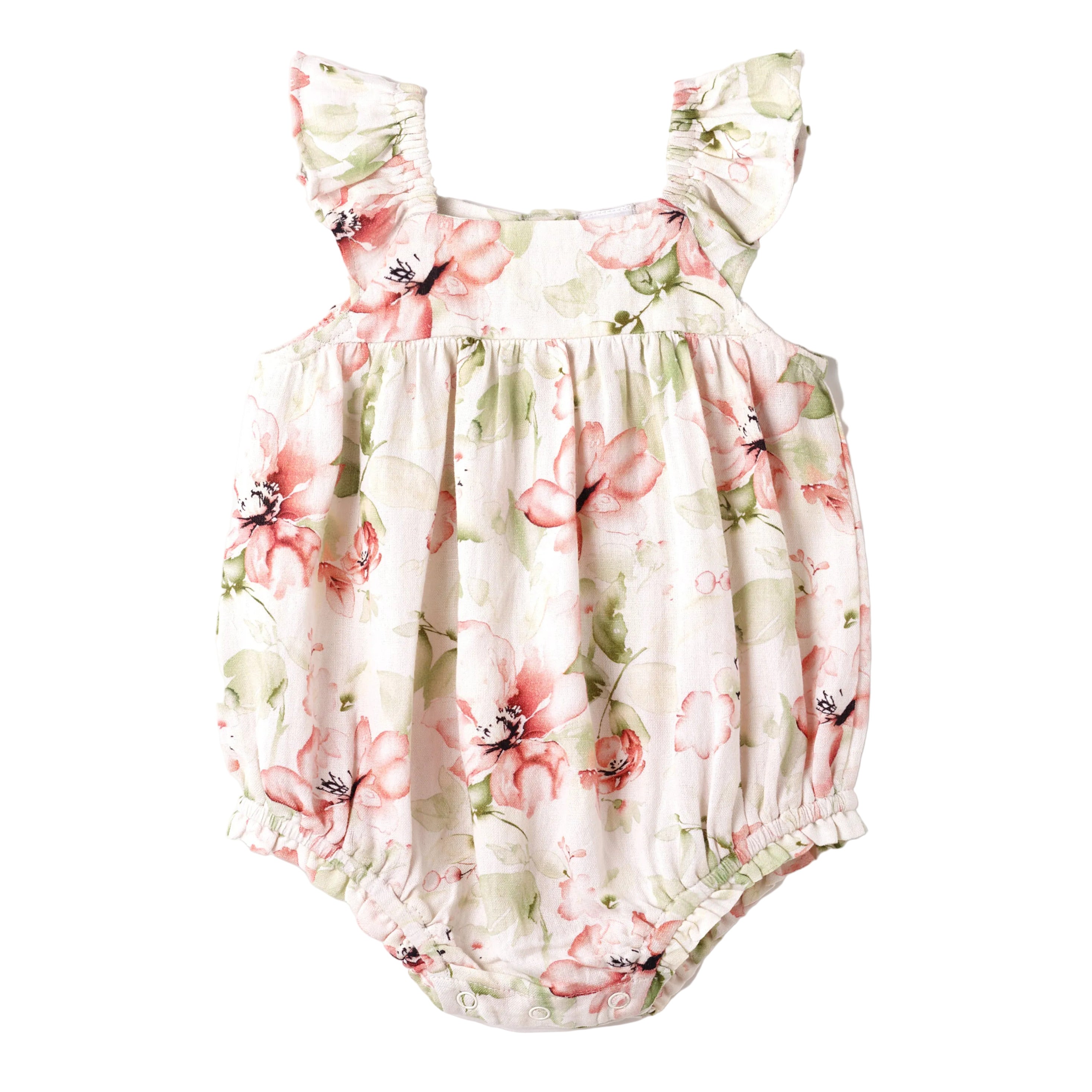 Blush Bouquet Baby Girl Floral Cotton Linen Sunsuit