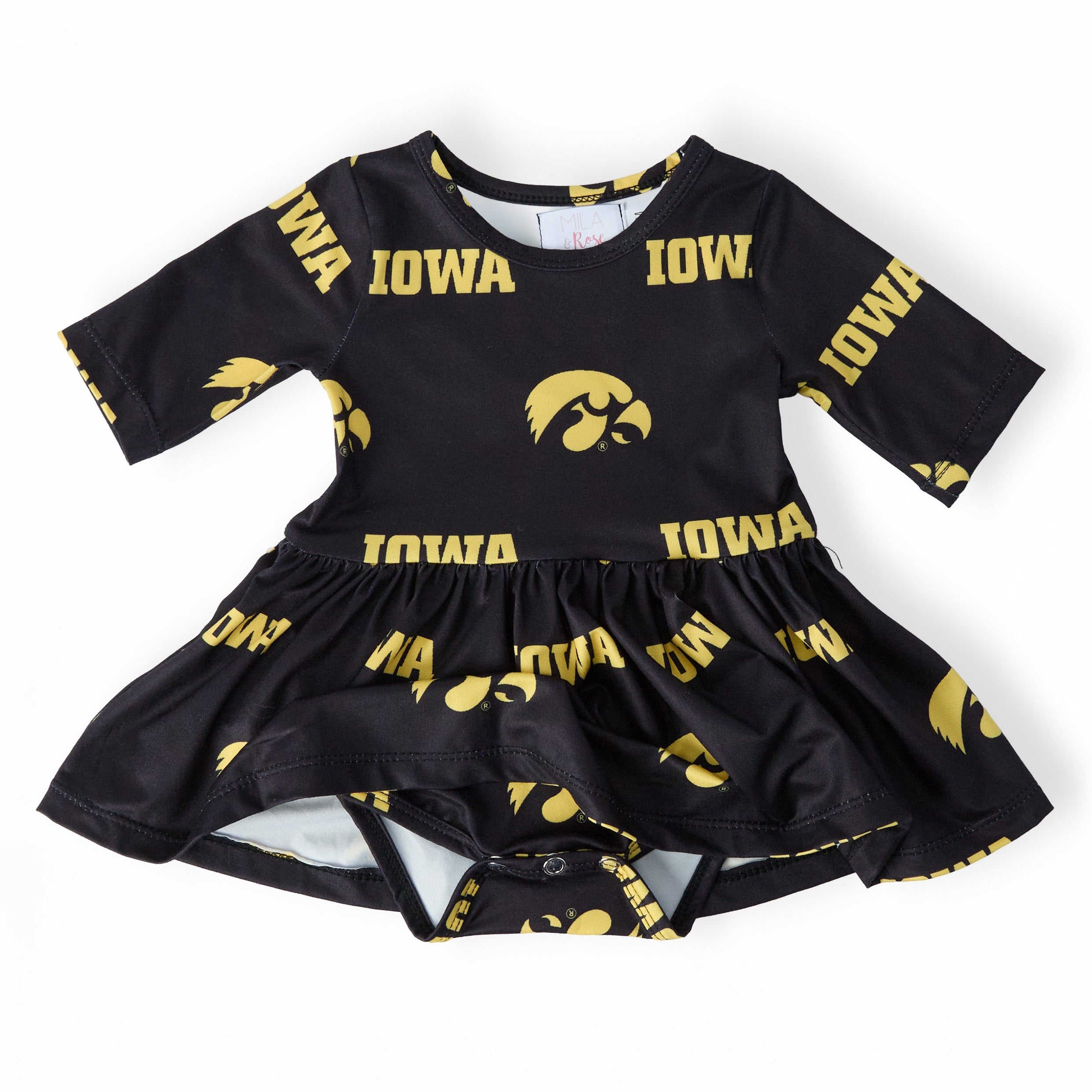 Iowa Black Tigerhawk 3/4 Sleeve Twirl Bodysuit