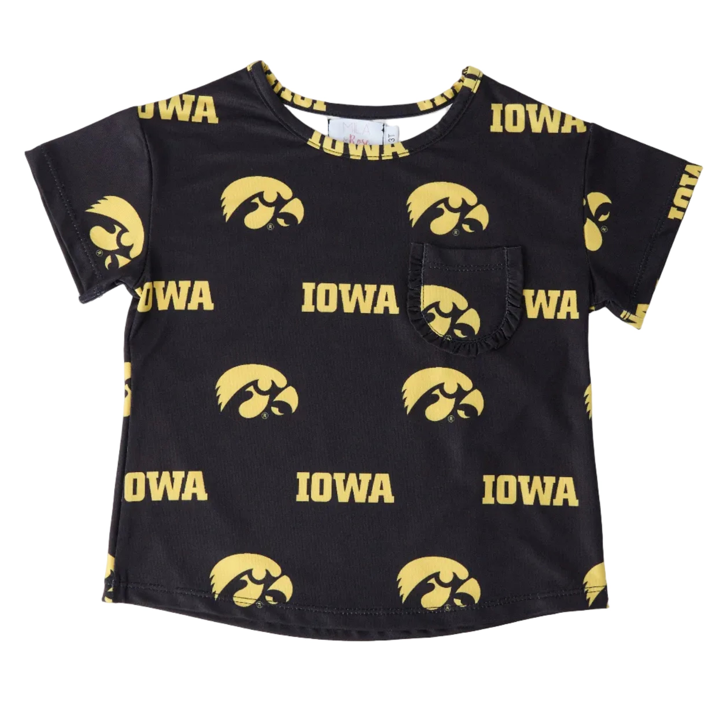 Iowa Black Tigerhawk Ruffle Pocket Tee
