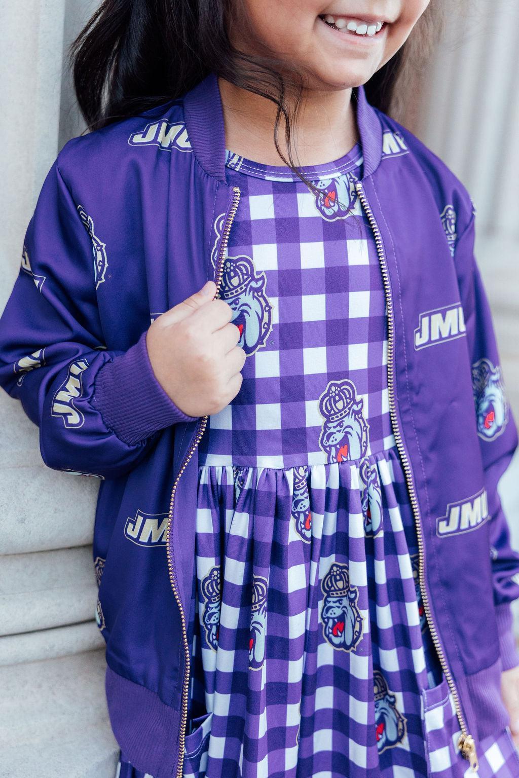 JMU Plaid Duke Dog 3/4 Sleeve Pocket Twirl Dress