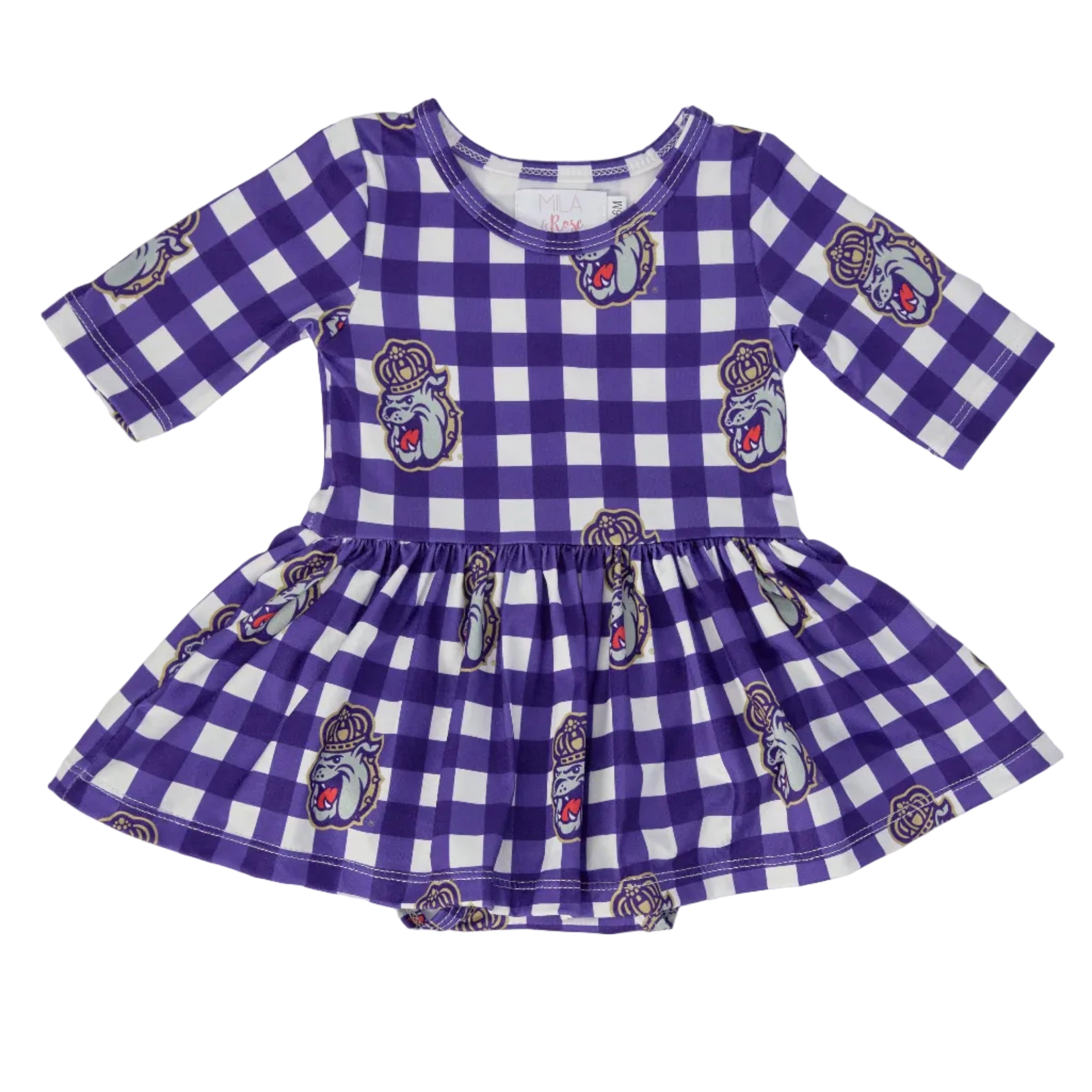 JMU Plaid Duke Dog 3/4 Sleeve Twirl Bodysuit