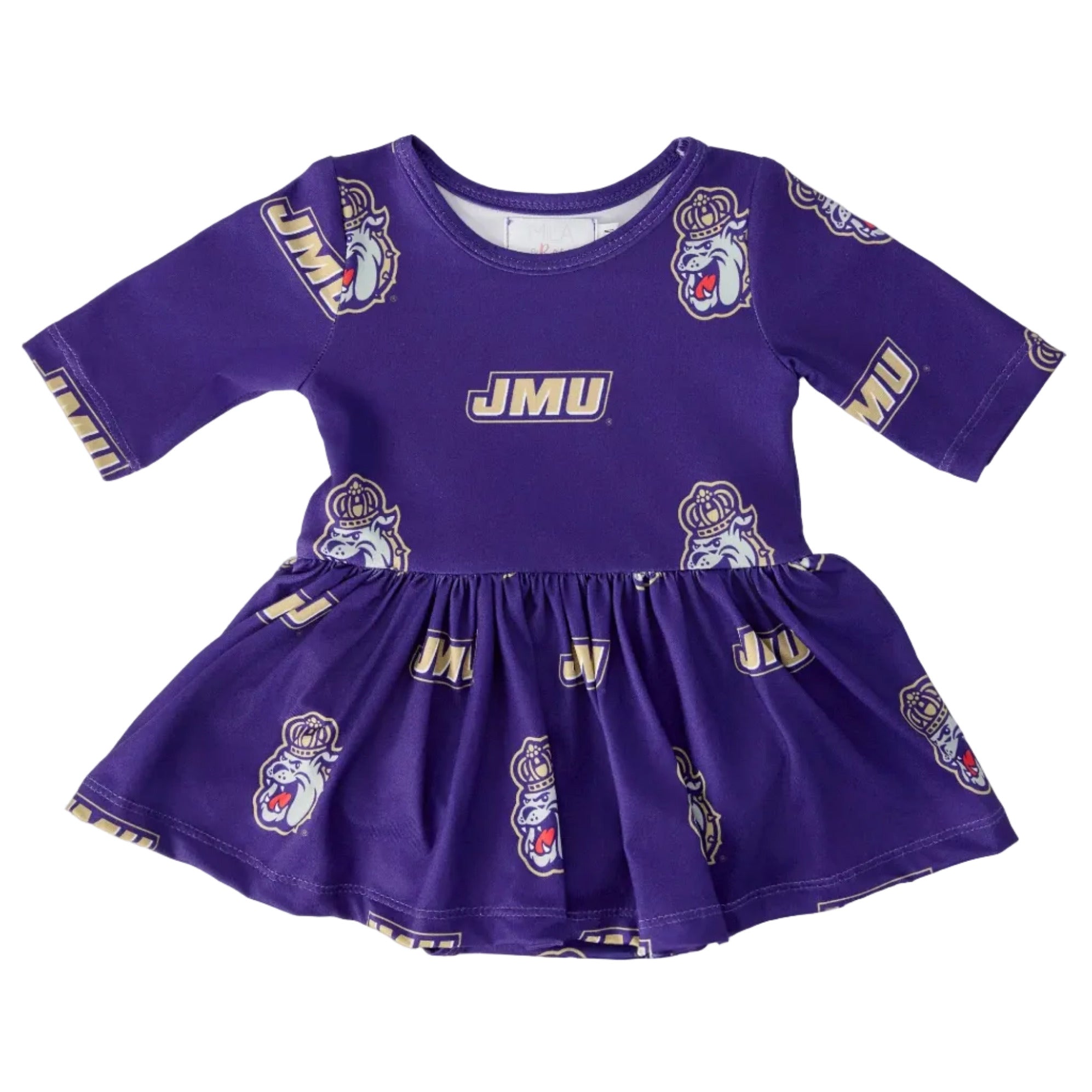 JMU Purple Duke Dog 3/4 Sleeve Twirl Bodysuit