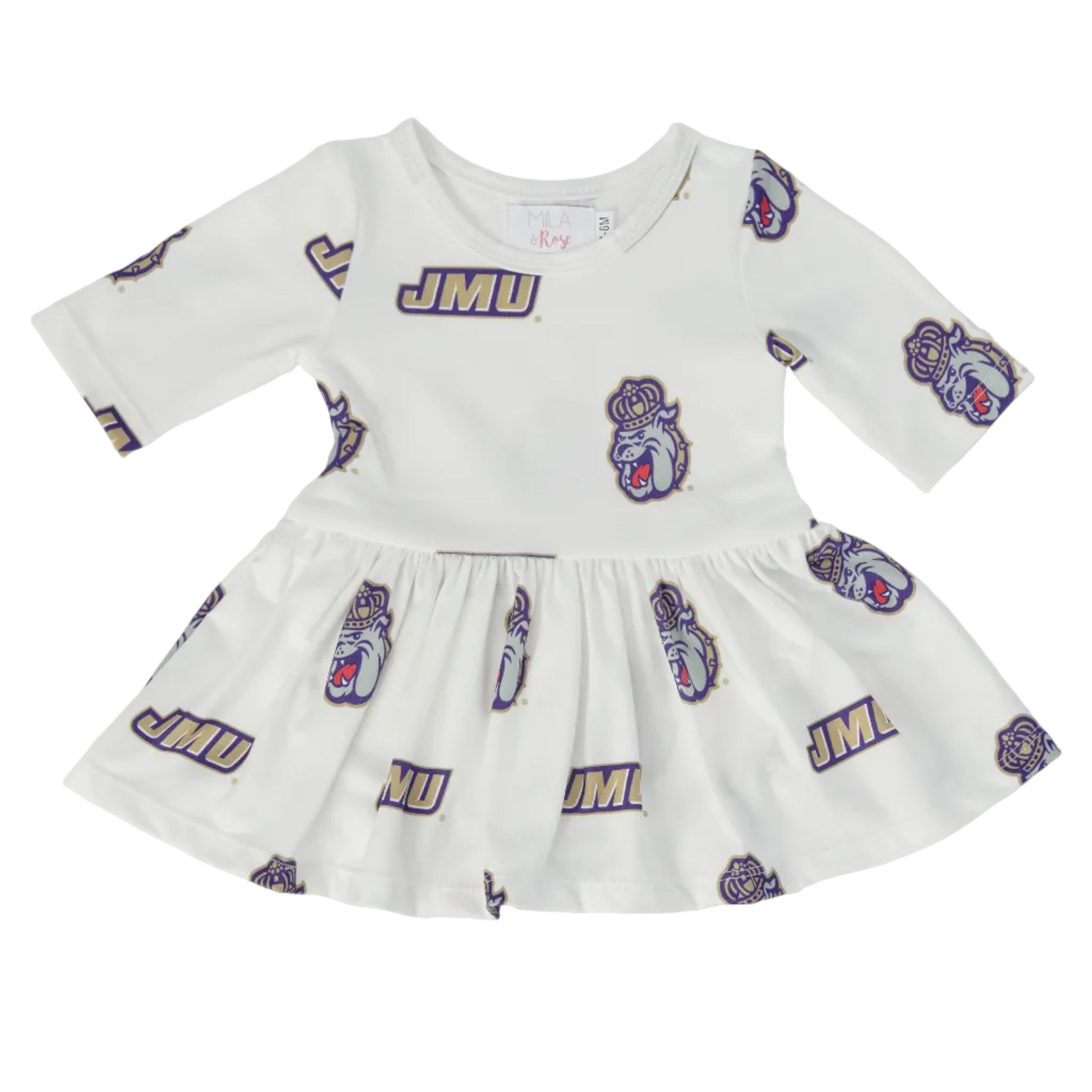 JMU White Duke Dog 3/4 Sleeve Twirl Bodysuit