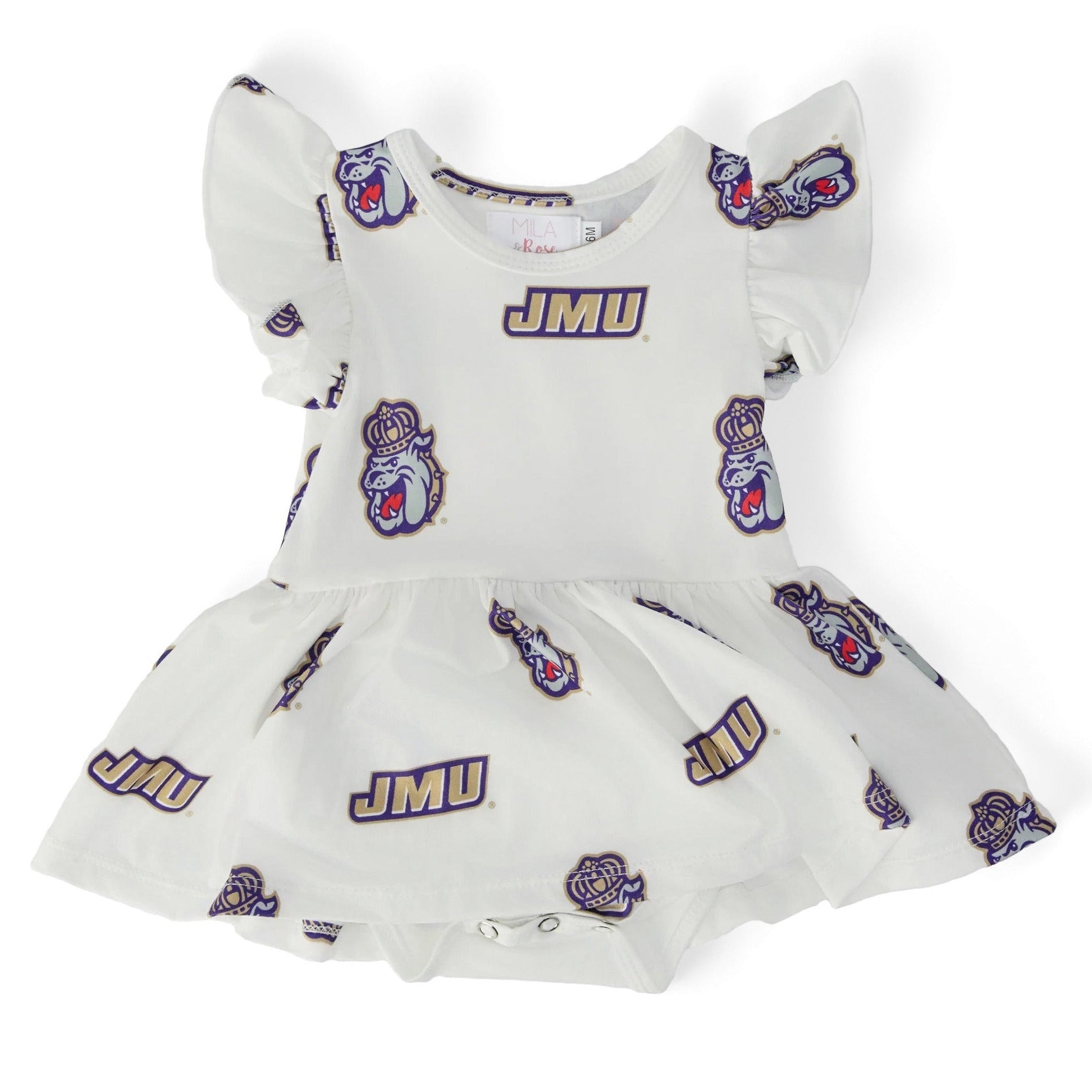 JMU White Duke Dog Flutter Twirl Bodysuit