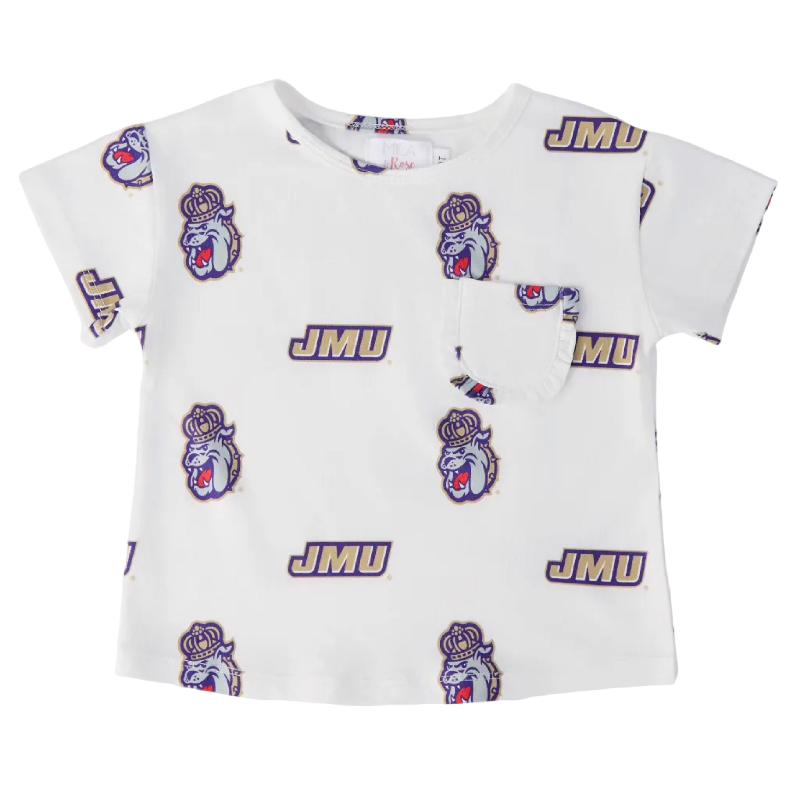 JMU White Duke Dog Ruffle Pocket Tee