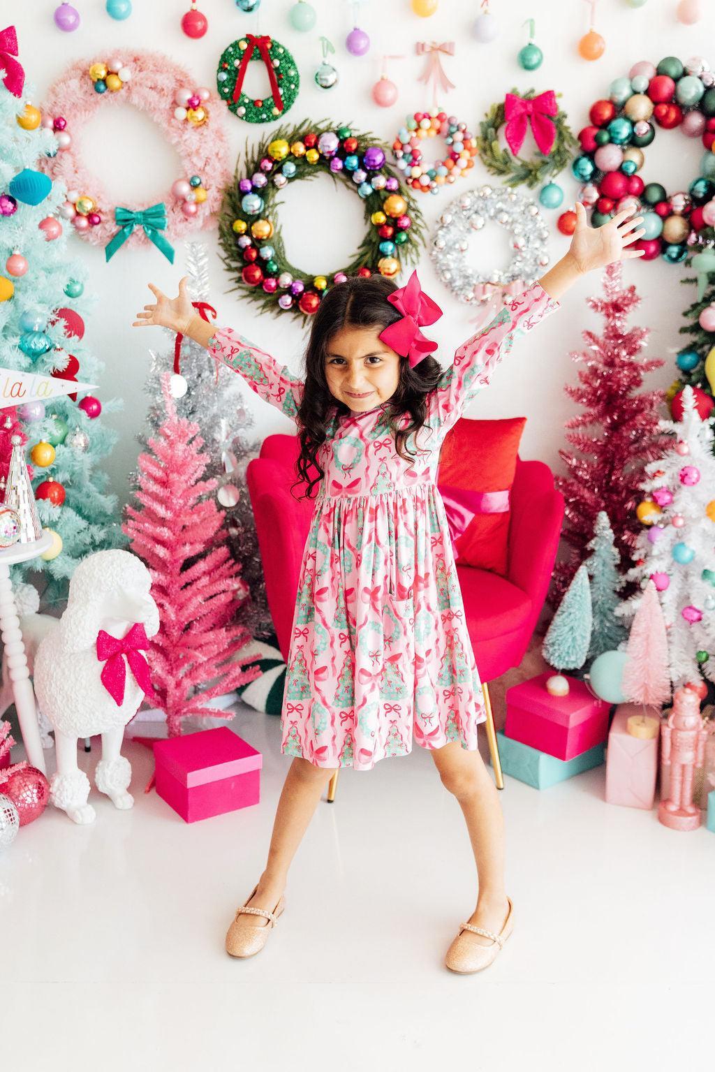 Jingle Bows L/S Pocket Twirl Dress