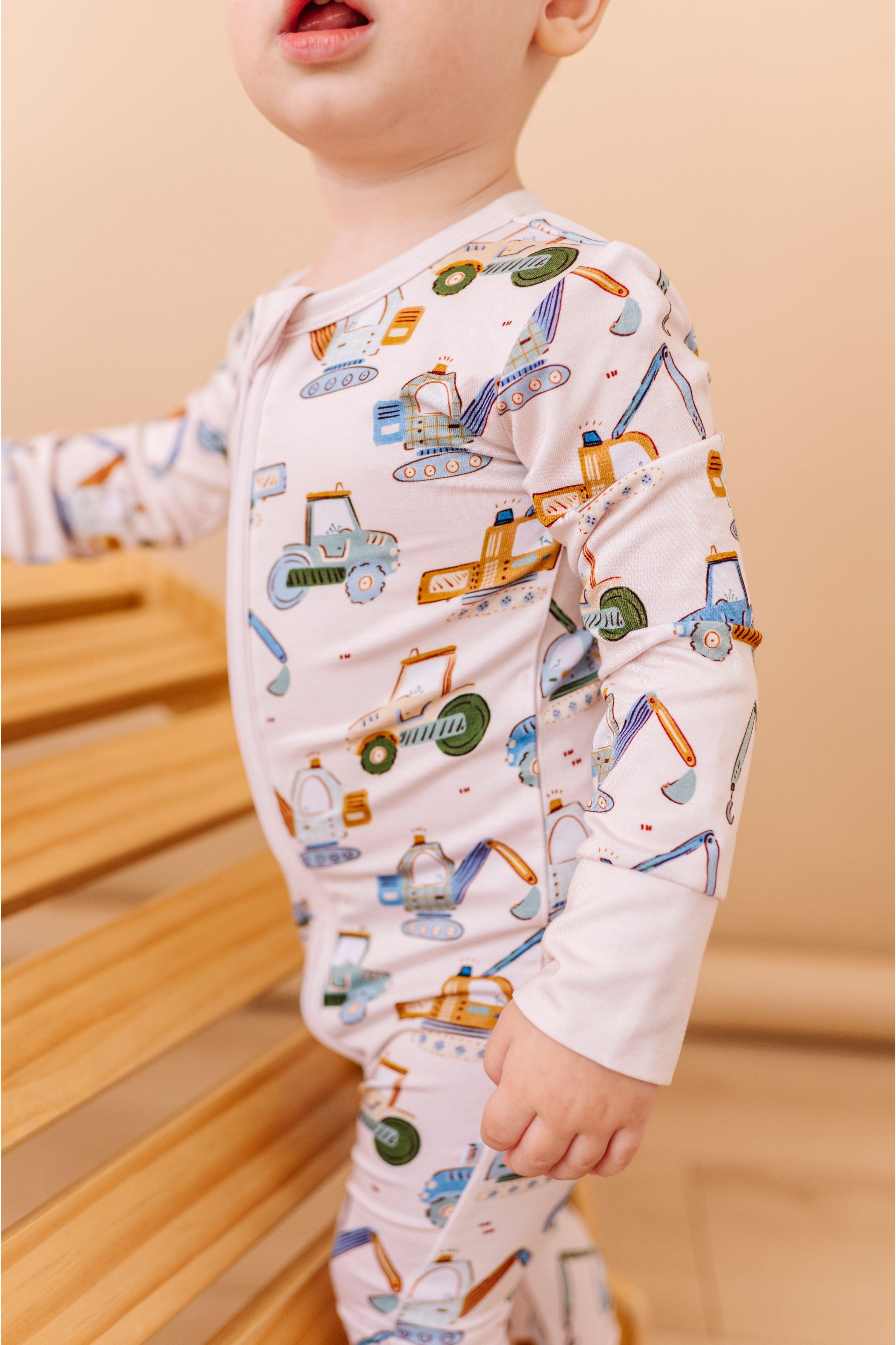Bamboo One Piece Zip Pajama -Little Builder