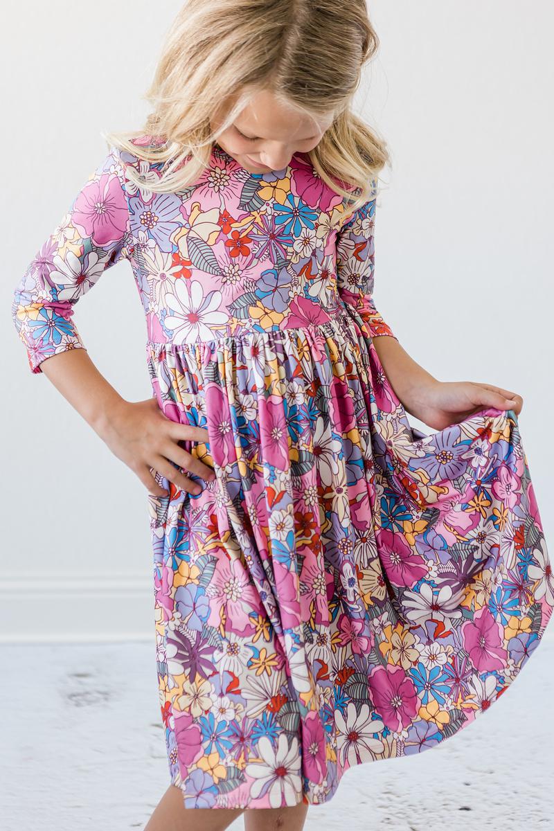 Mauve What's Up Buttercup 3/4 Sleeve Pocket Twirl Dress