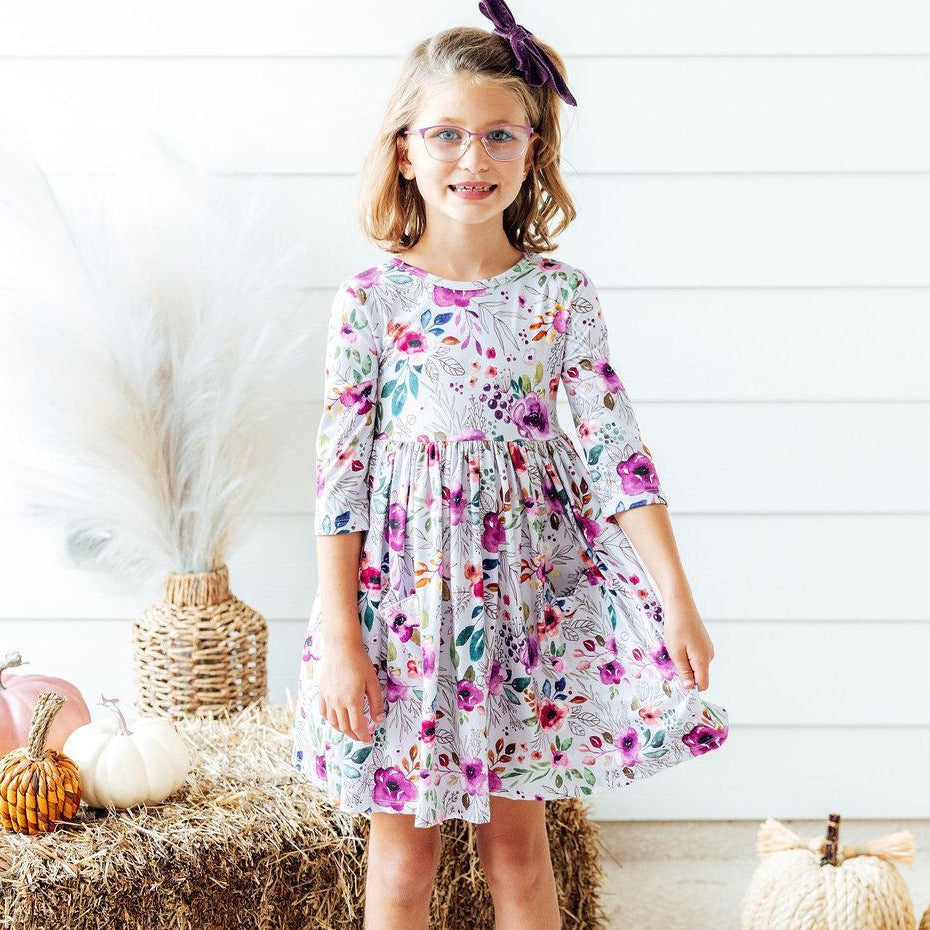 Midnight Rain 3/4 Sleeve Pocket Twirl Dress