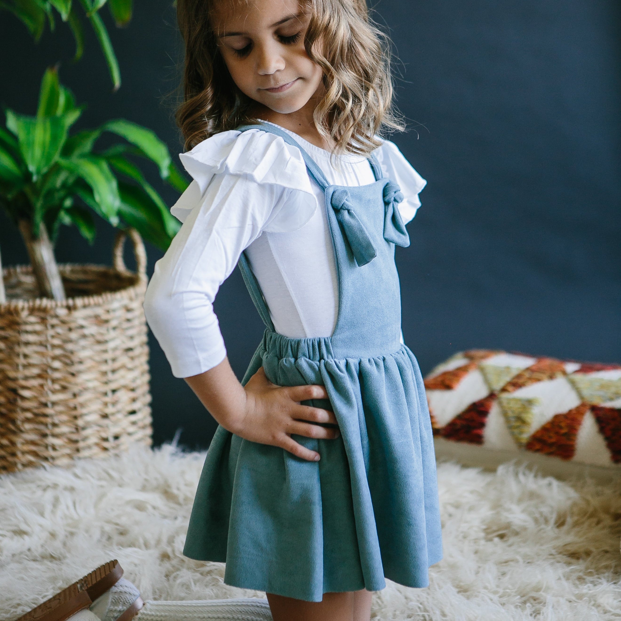 Vintage Blue Faux Suede Pinafore
