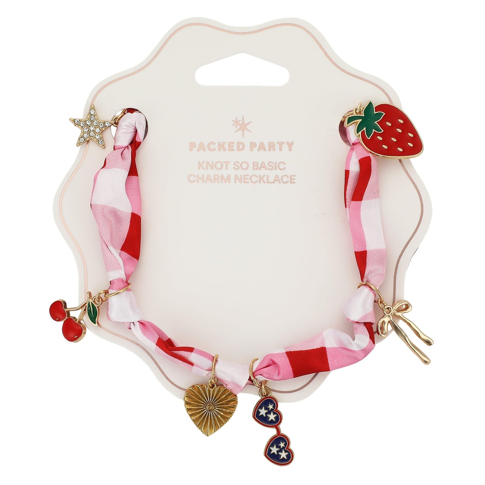 All-American Gingham Satin Scarf Charm Necklace