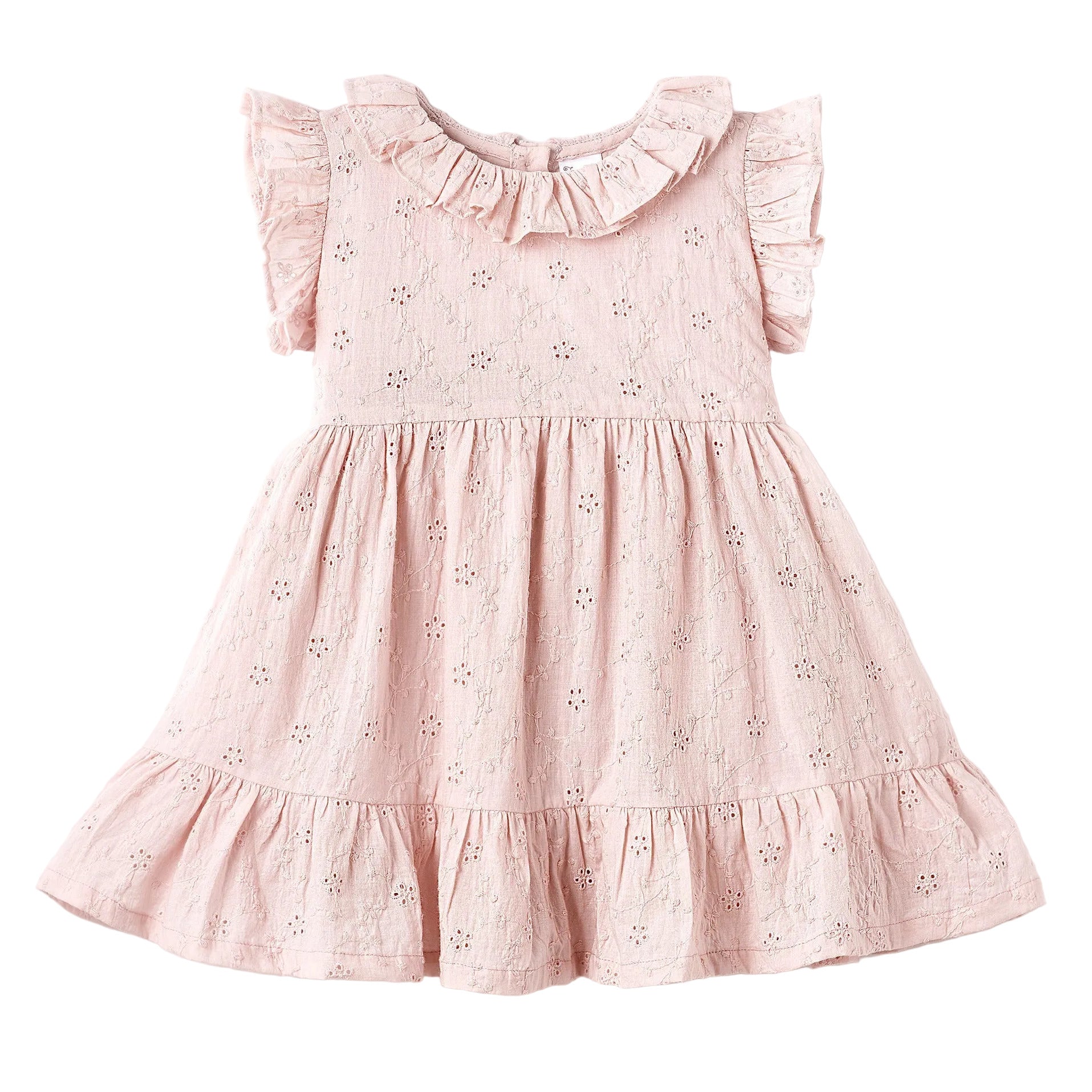 Eyelet Girl's Cotton Dress for Special Occasions - Pink