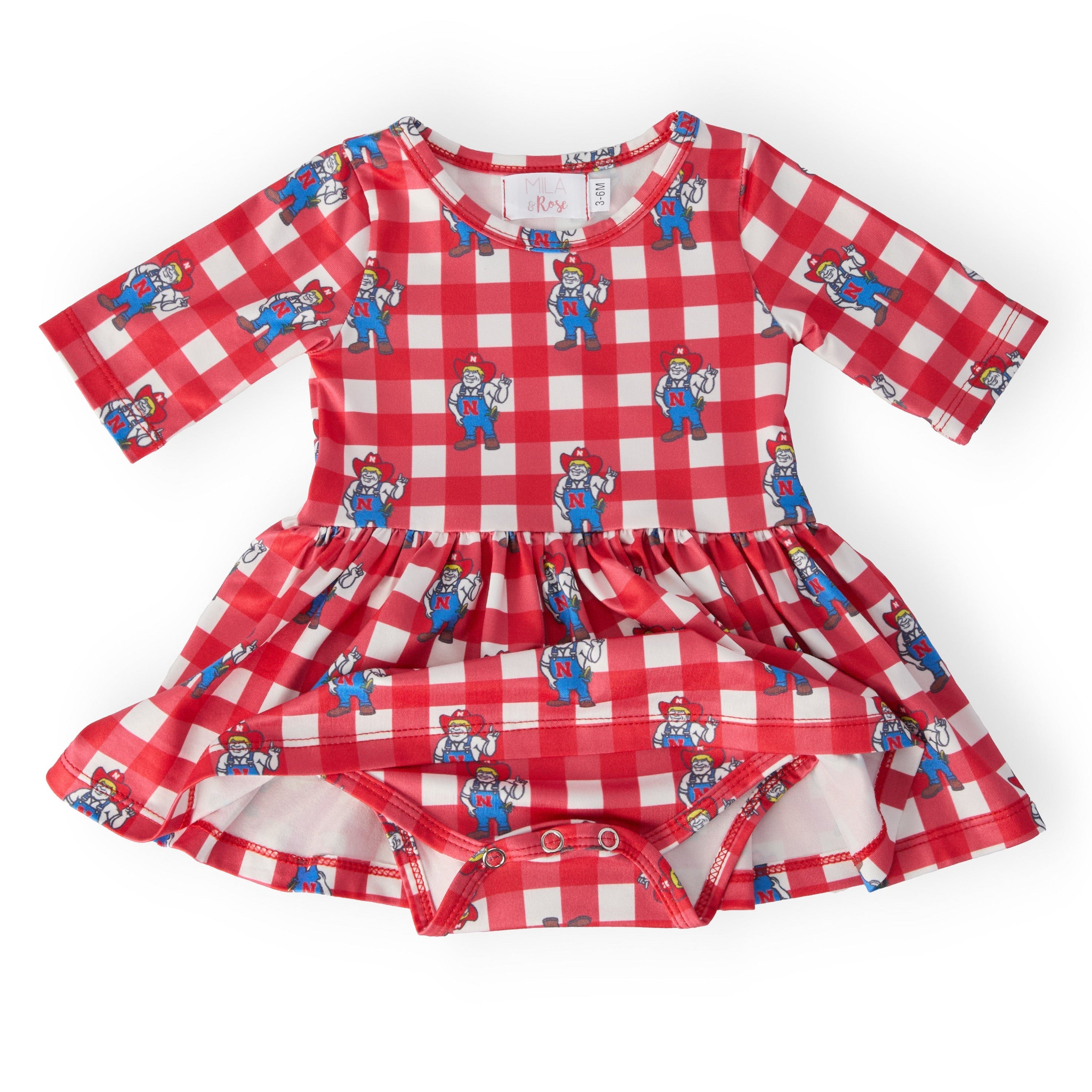 Nebraska Plaid Herbie Husker 3/4 Sleeve Twirl Bodysuit