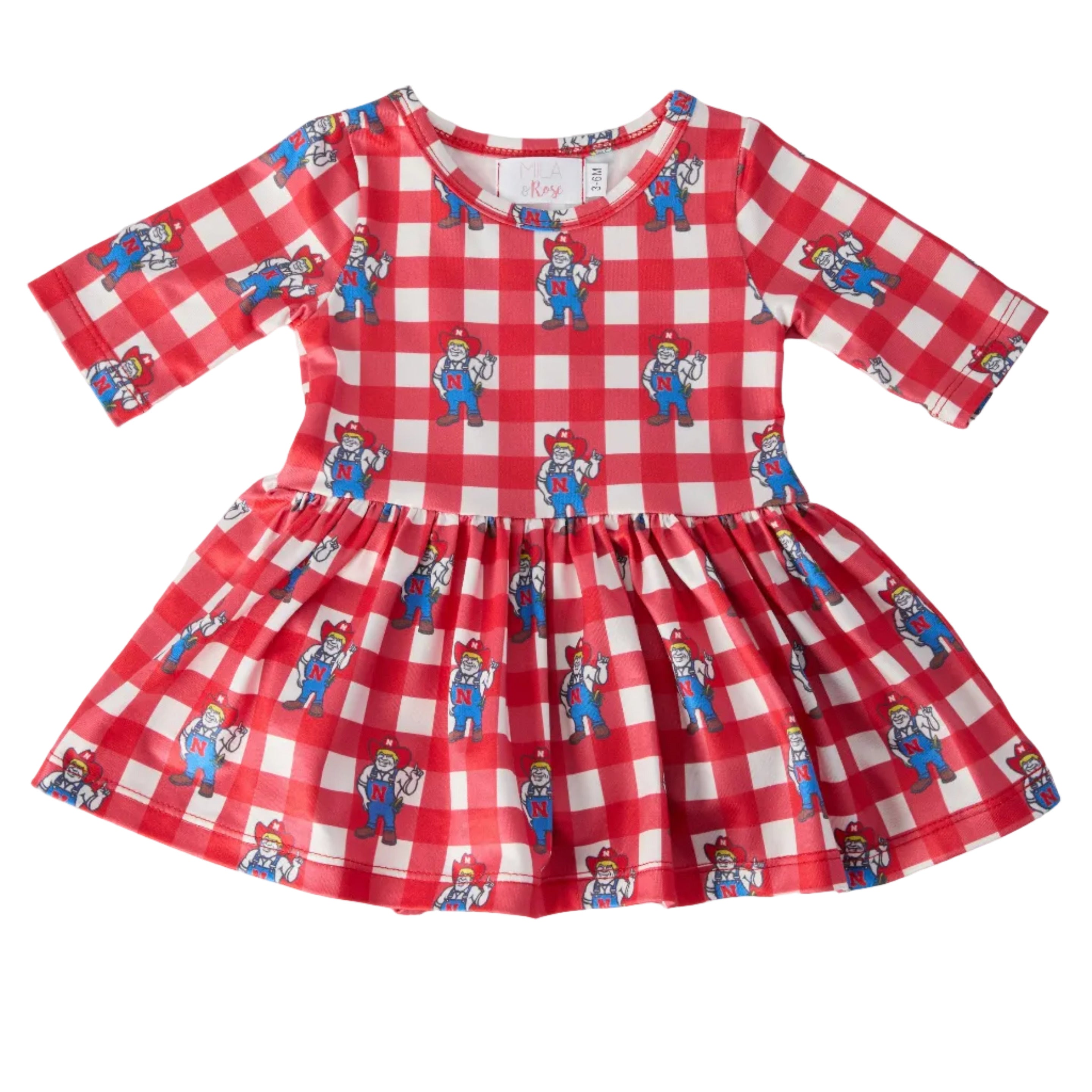 Nebraska Plaid Herbie Husker 3/4 Sleeve Twirl Bodysuit