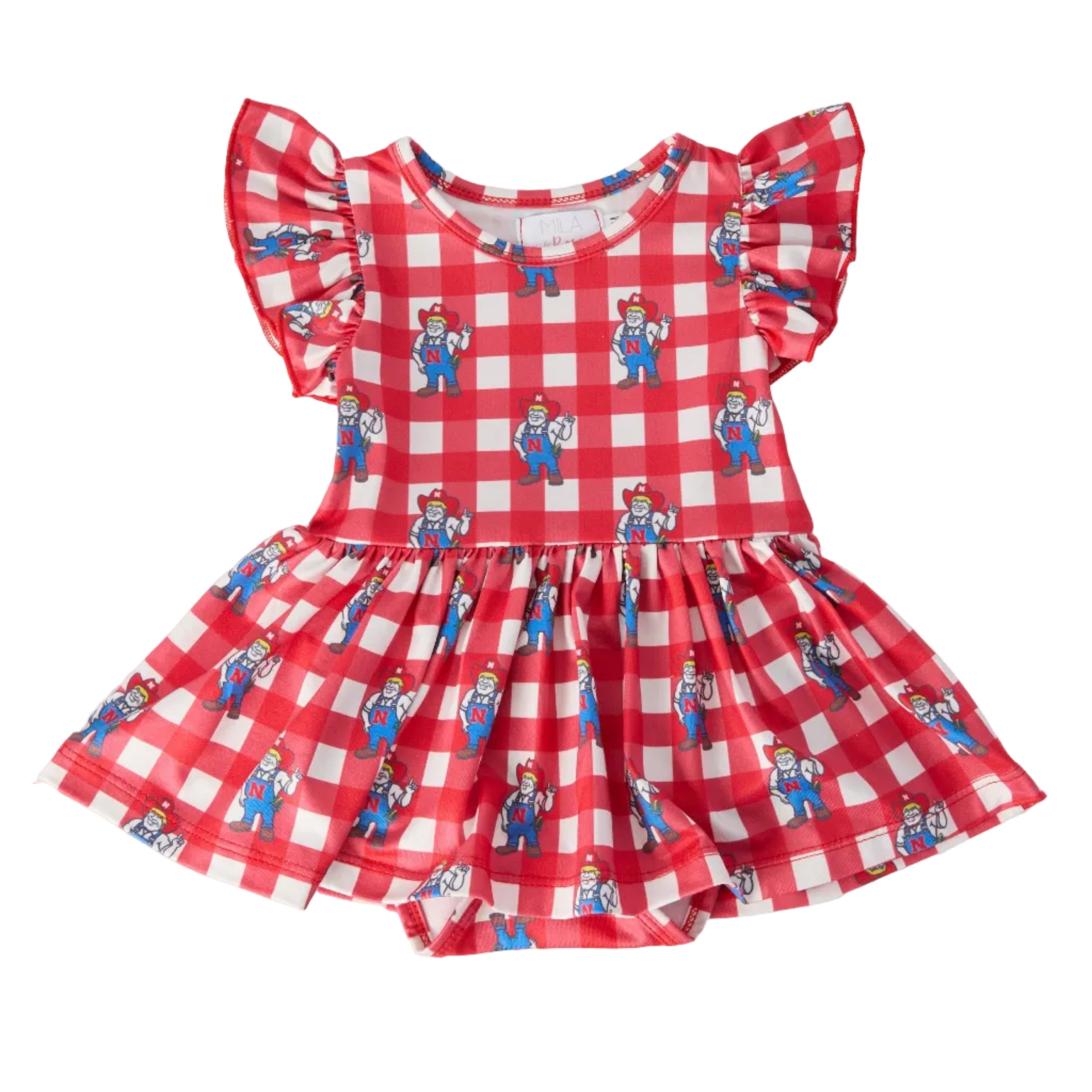 Nebraska Plaid Herbie Husker Flutter Twirl Bodysuit