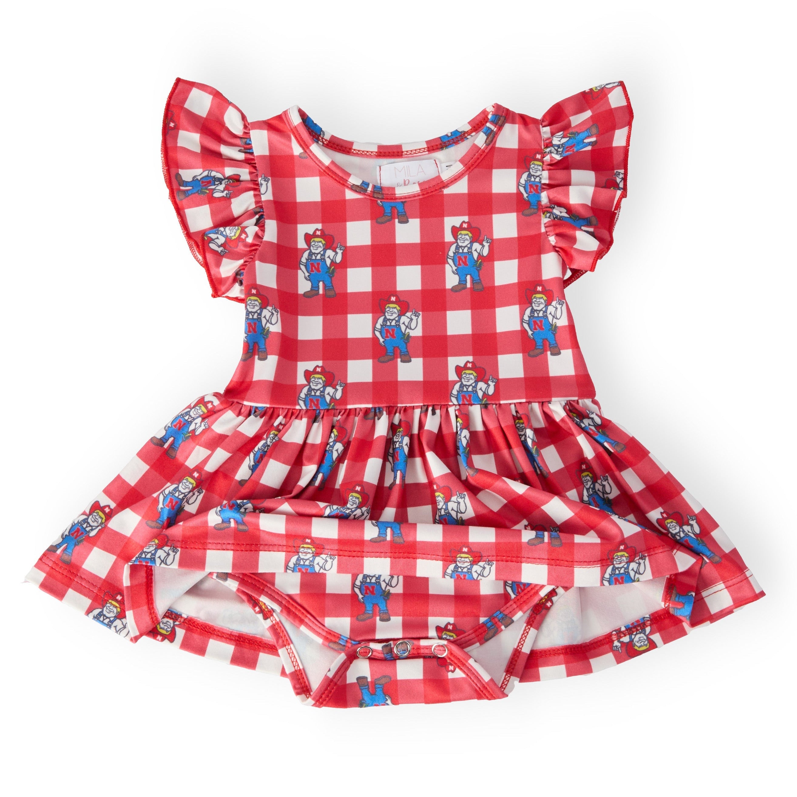Nebraska Plaid Herbie Husker Flutter Twirl Bodysuit