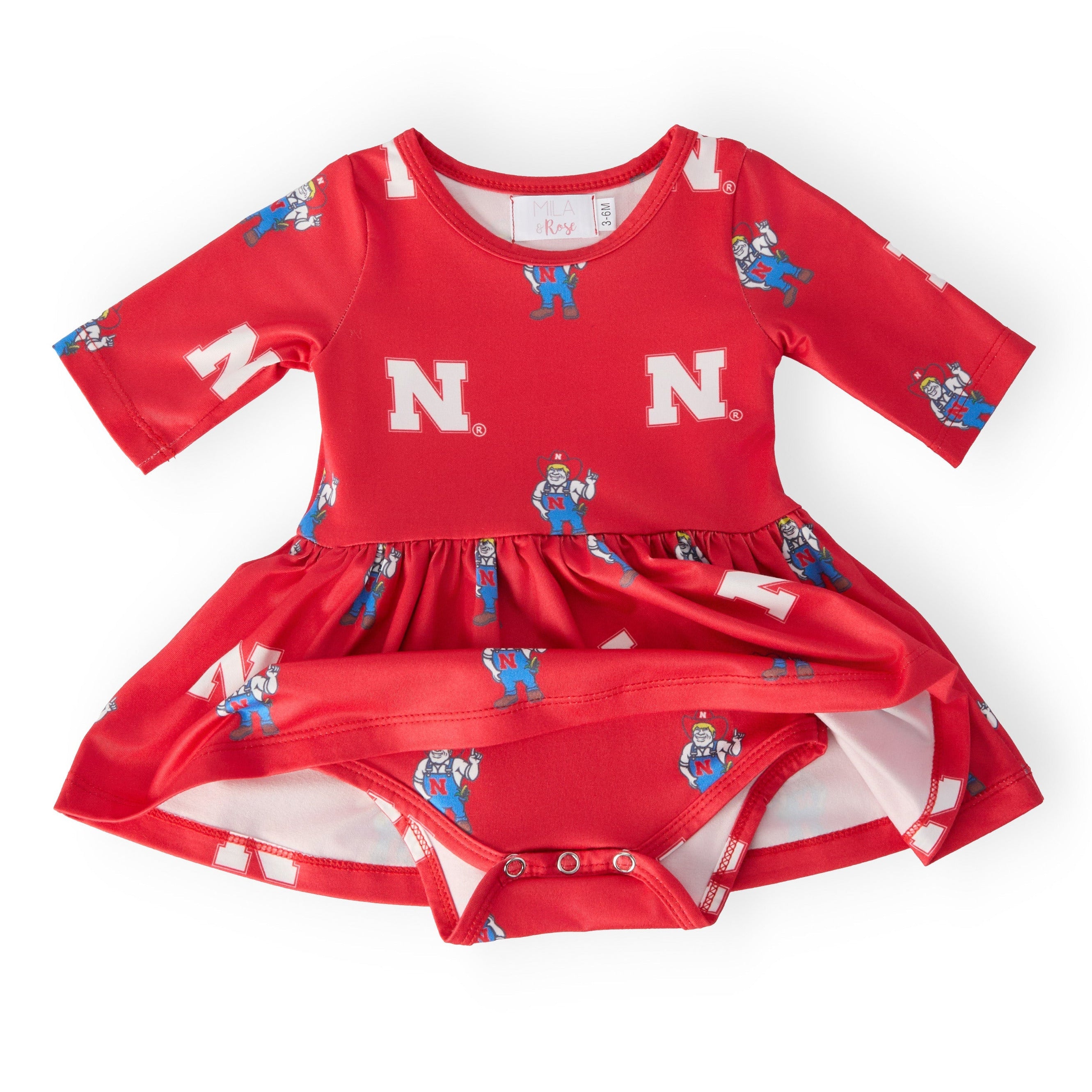 Nebraska Red Herbie Husker 3/4 Sleeve Twirl Bodysuit