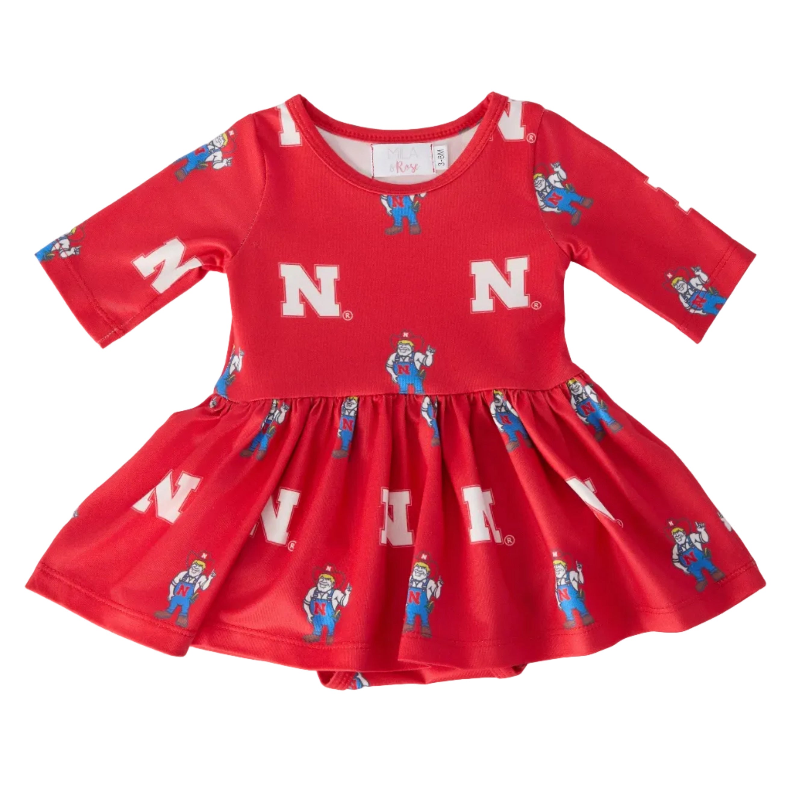 Nebraska Red Herbie Husker 3/4 Sleeve Twirl Bodysuit