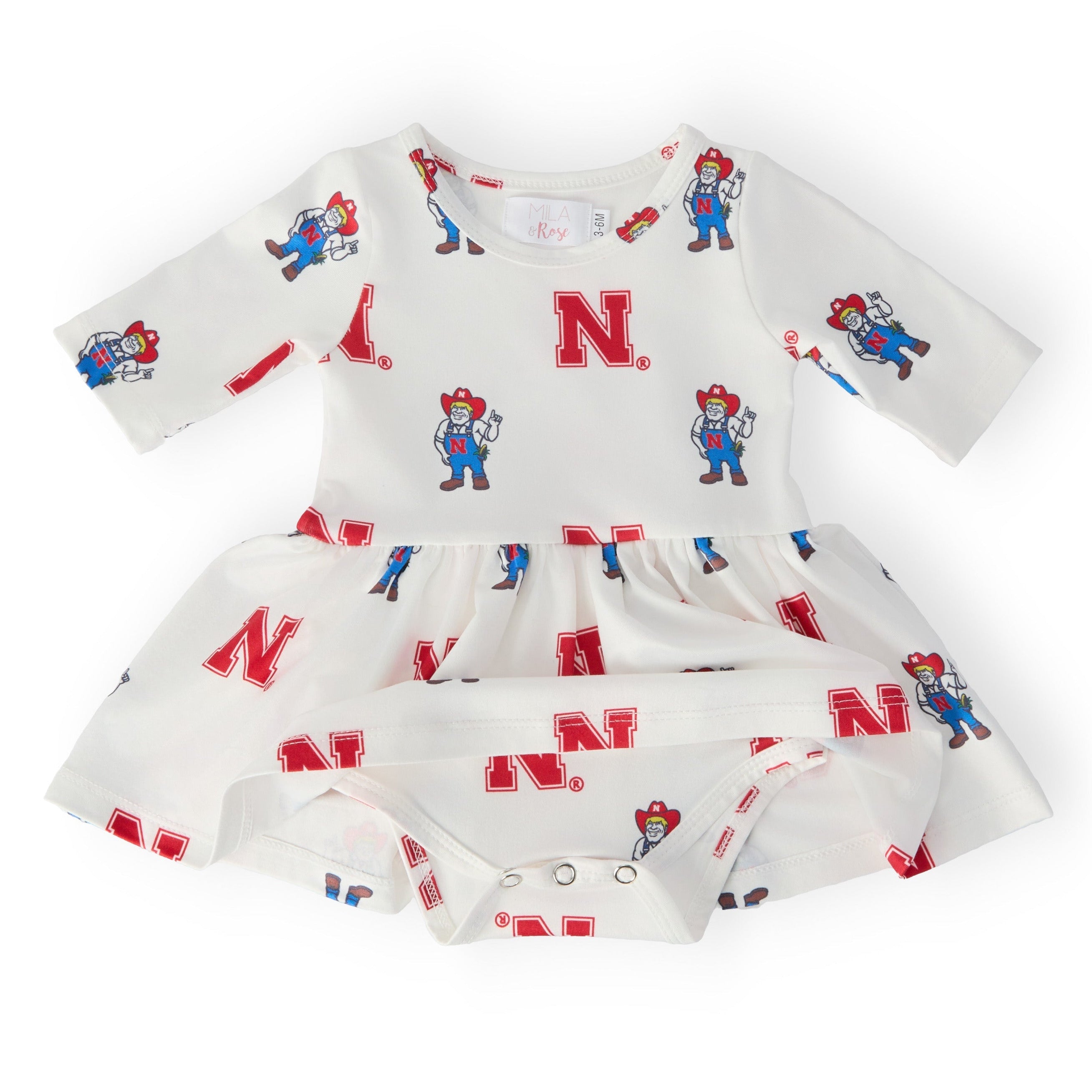 Nebraska White Herbie Husker 3/4 Sleeve Twirl Bodysuit