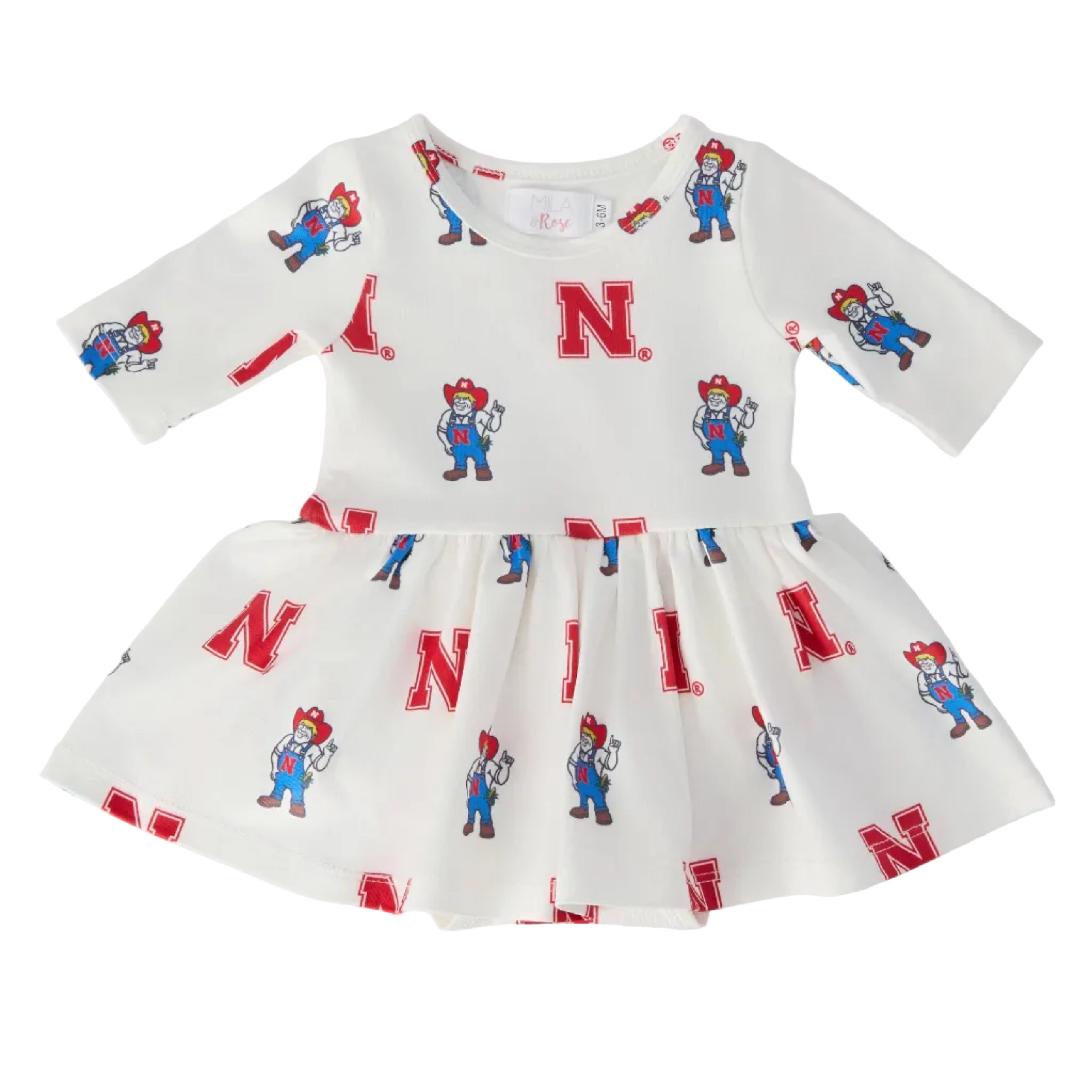 Nebraska White Herbie Husker 3/4 Sleeve Twirl Bodysuit