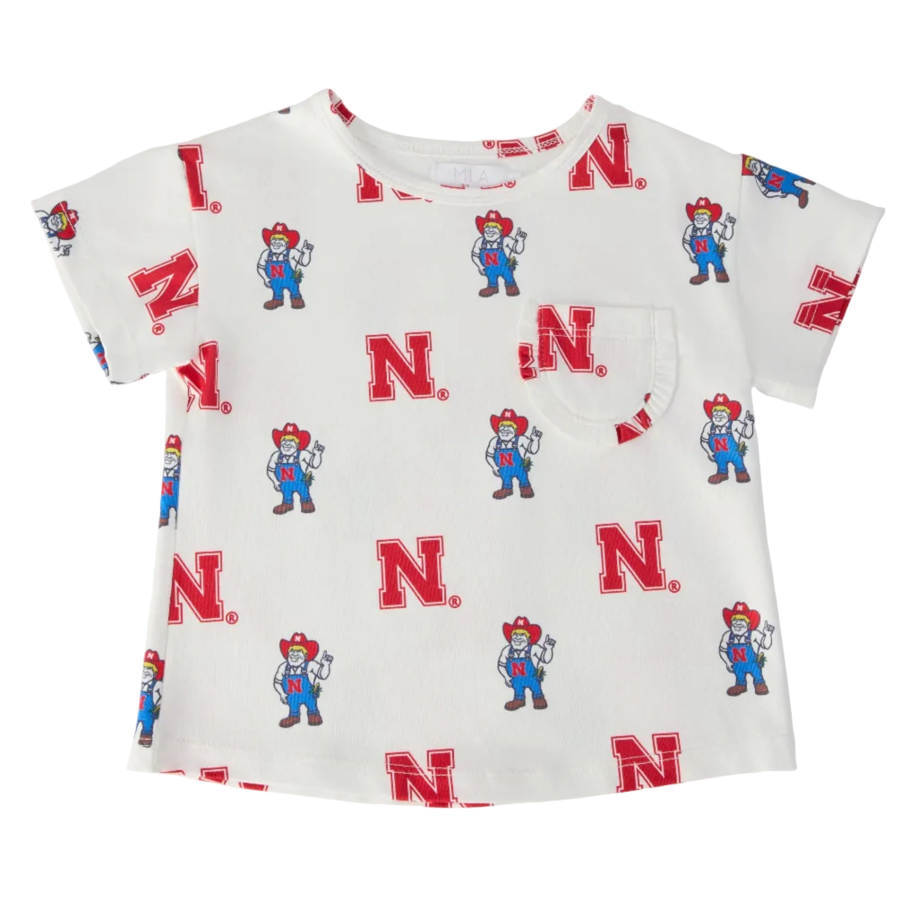 Nebraska White Herbie Husker Ruffle Pocket Tee