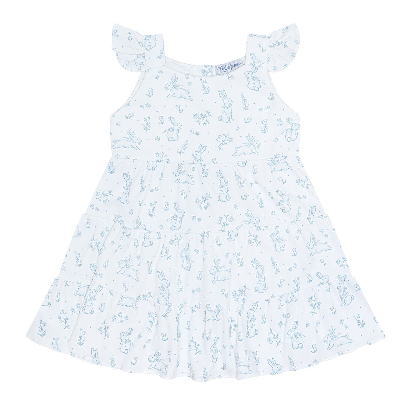 Blue Bunny Toile Ruffle Dress