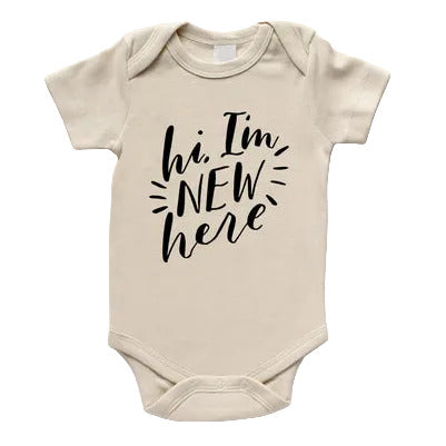 Hi I'm New Here Organic Baby Bodysuit - Cream