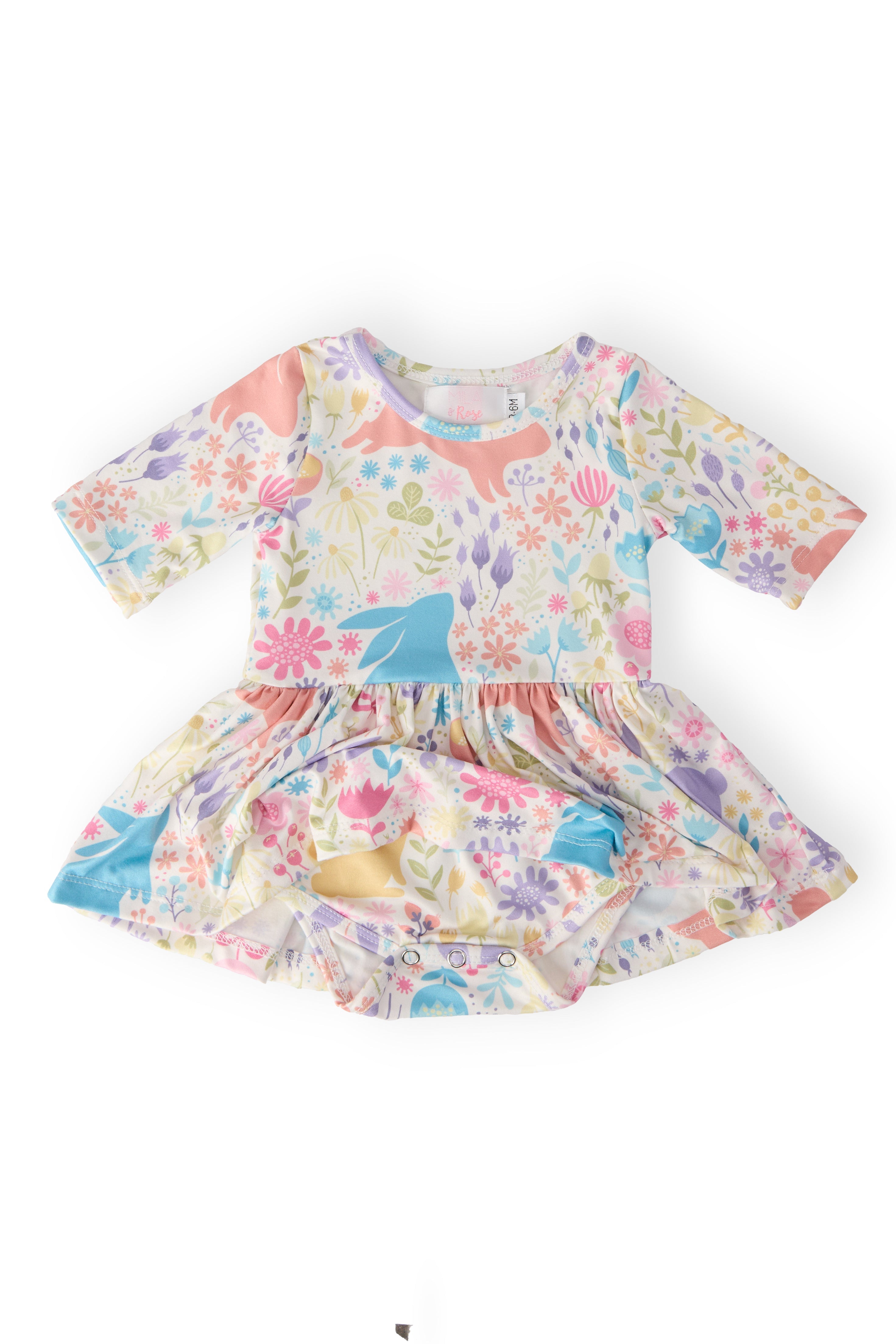 Pastel Floral Bunnies Twirl Bodysuit