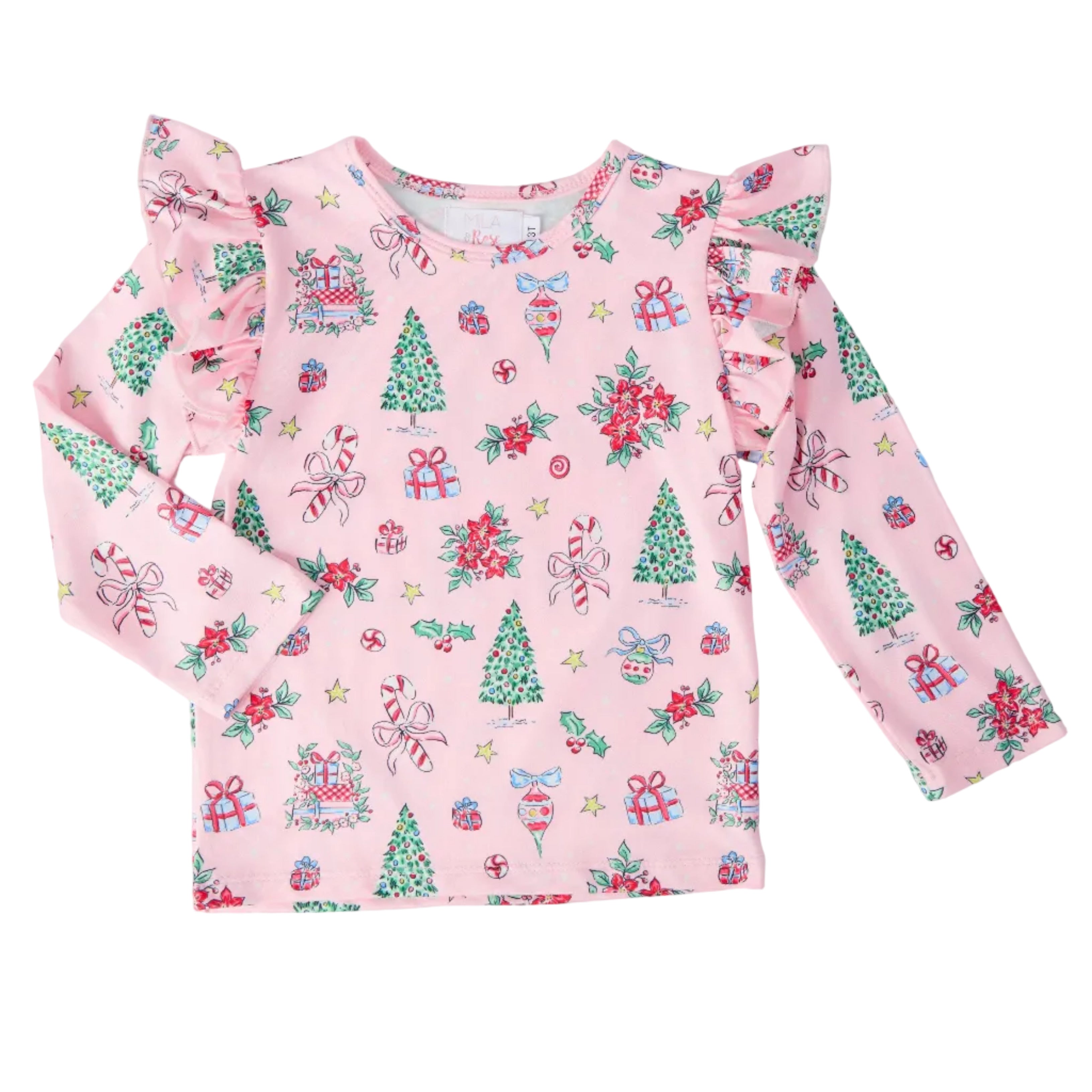 Pink Christmas L/S Ruffle Tee