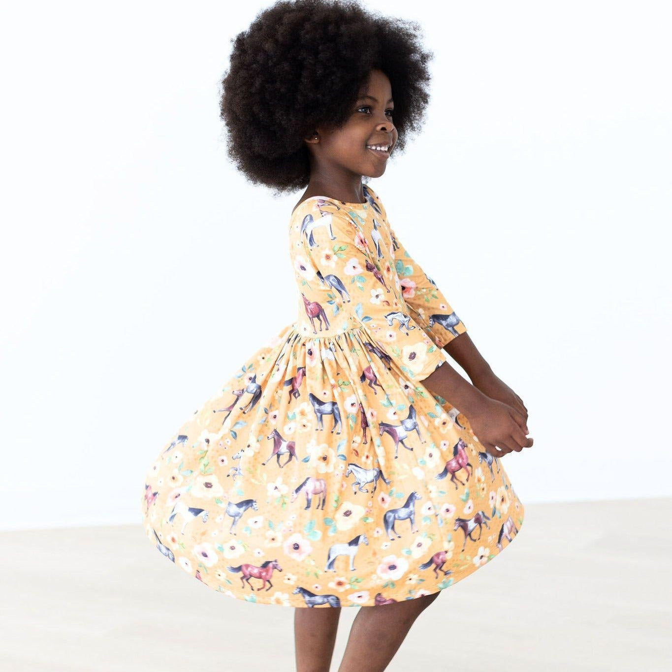 Ponies & Poppies 3/4 Sleeve Pocket Twirl Dress