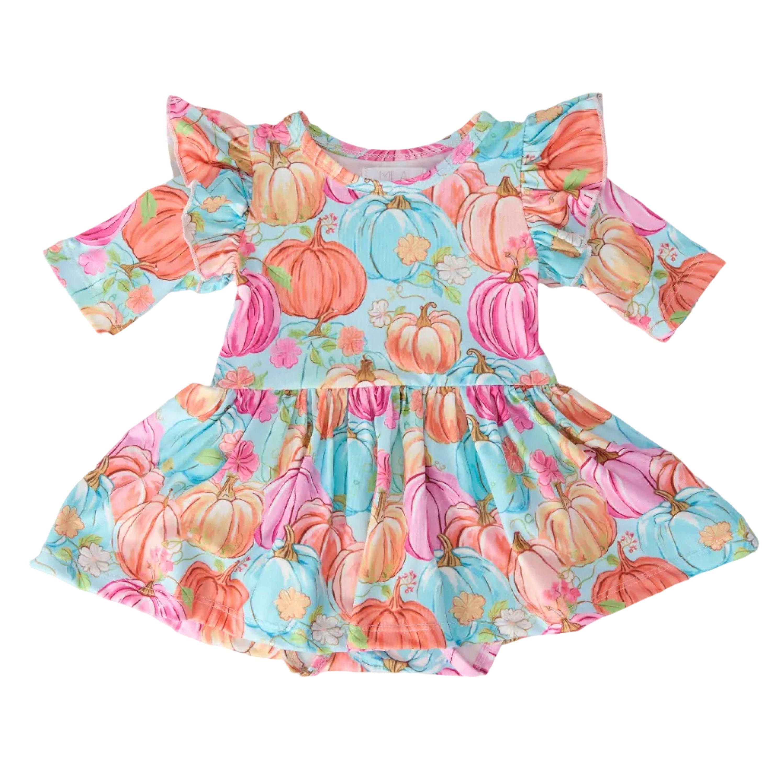 Preppy Pumpkins 3/4 Sleeve Twirl Flutter Bodysuit