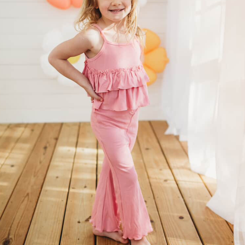 Presley Ruffle Tank Two-Piece Set - Pink