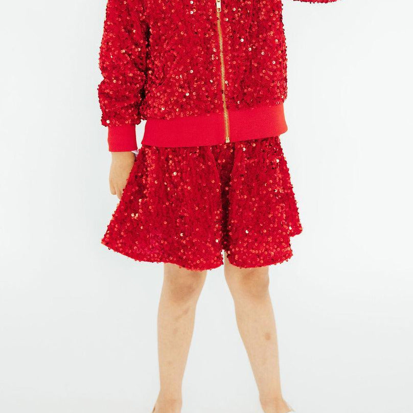 Red Velvet Sequin Twirl Skort
